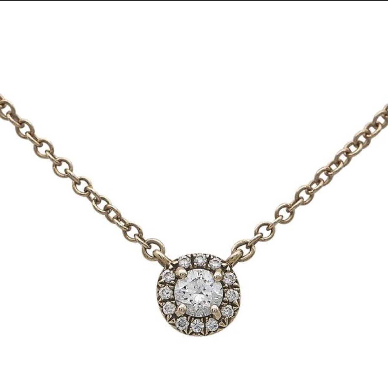 Taille ronde Tiffany & Co Vintage 18K Yellow Gold Diamond Halo Pendant Necklace 0.15 Carats en vente