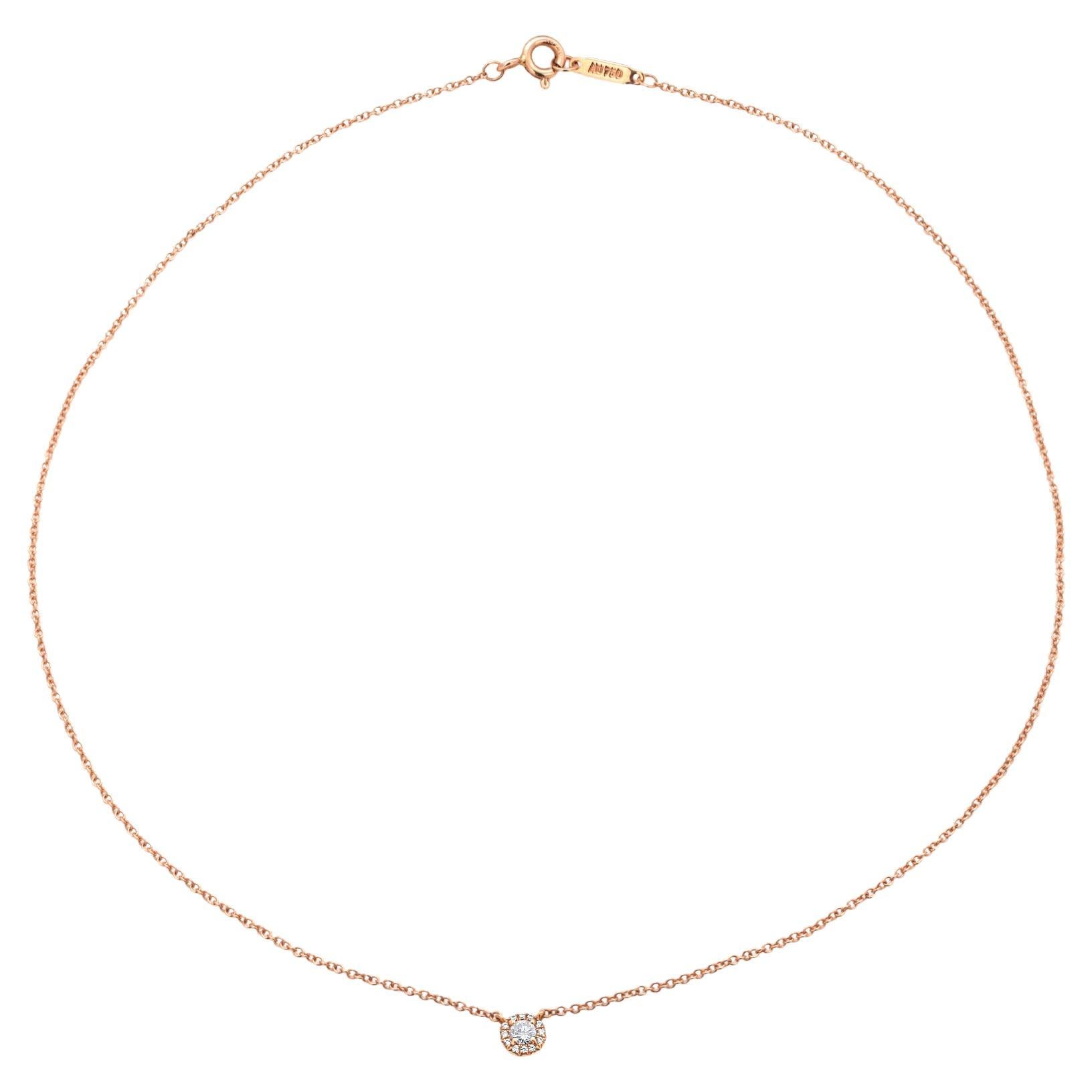 Tiffany & Co Vintage 18K Yellow Gold Diamond Halo Pendant Necklace 0.15 Carats en vente