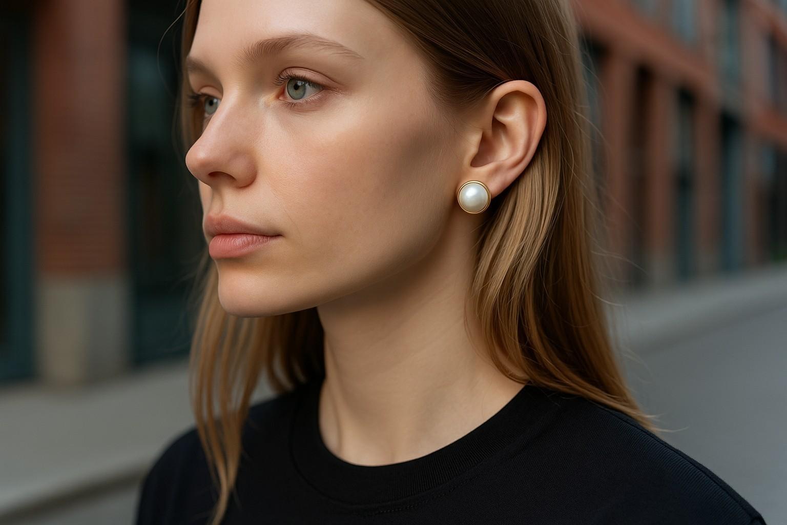 Contemporary Tiffany and Co Vintage 18K Yellow Gold Mabe Pearl Earrings For Sale