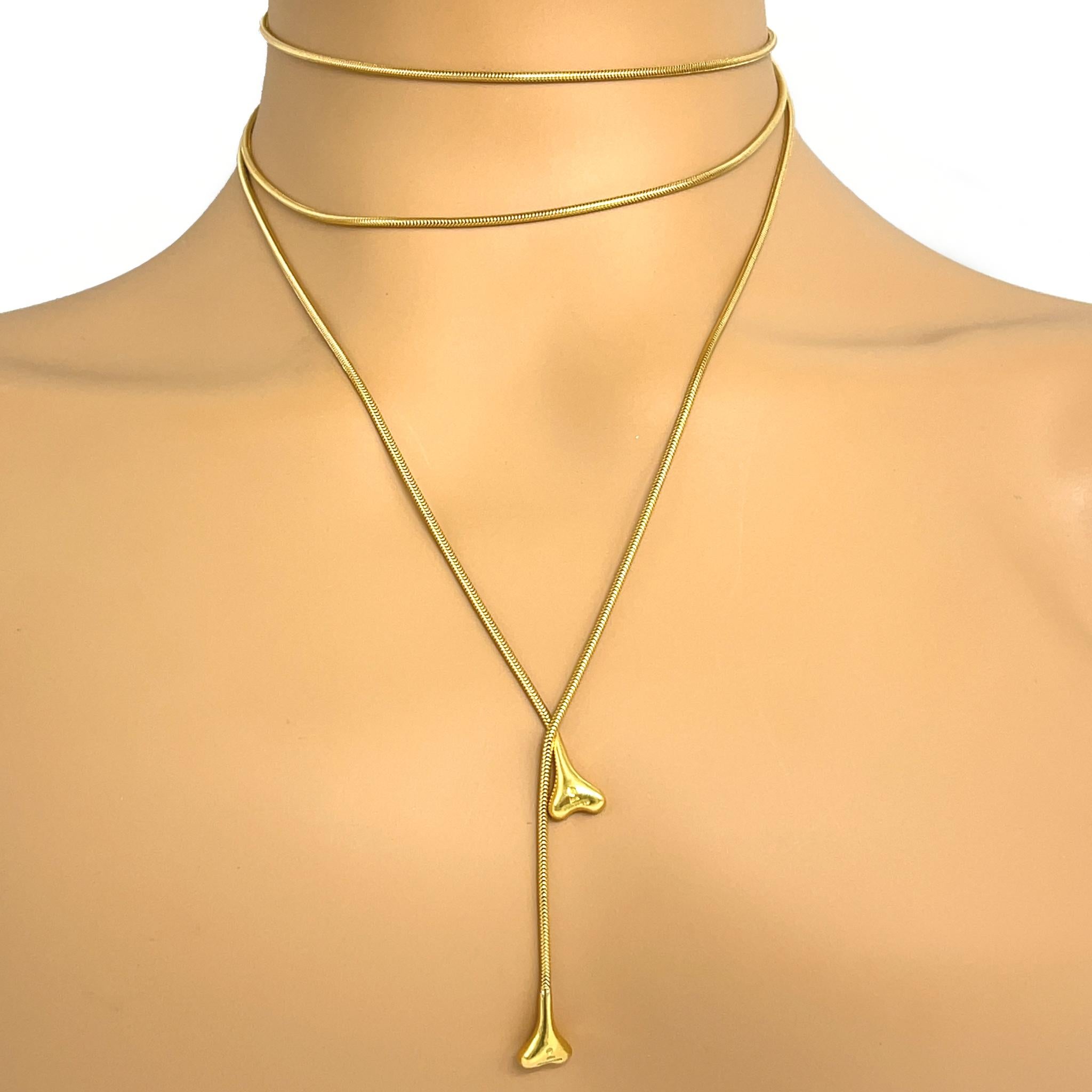 Women's or Men's Tiffany and Co. Vintage Bone End Long Lariat Necklace in 18k Yellow Gold For Sale