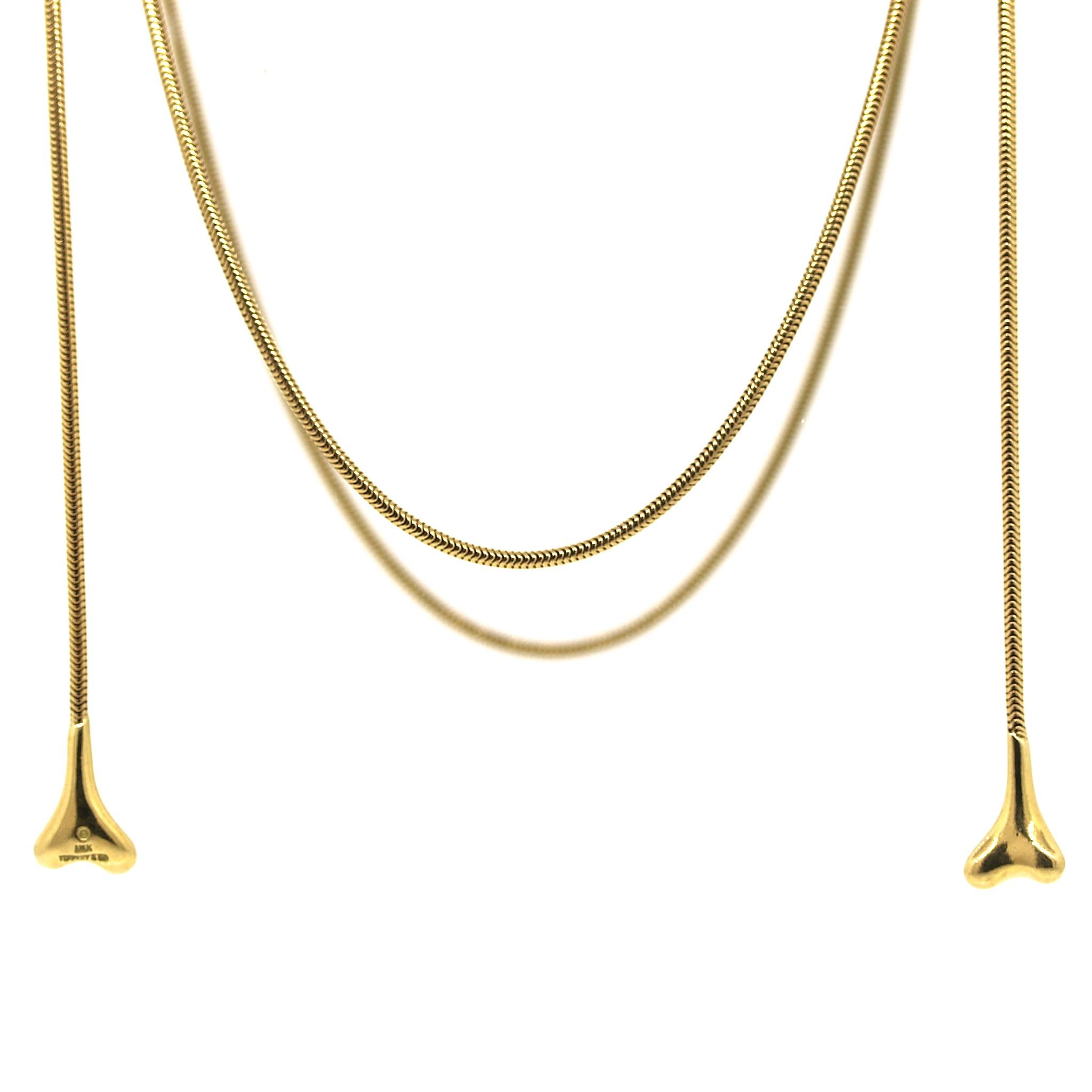 Tiffany and Co. Vintage Bone End Long Lariat Necklace in 18k Yellow Gold For Sale 2