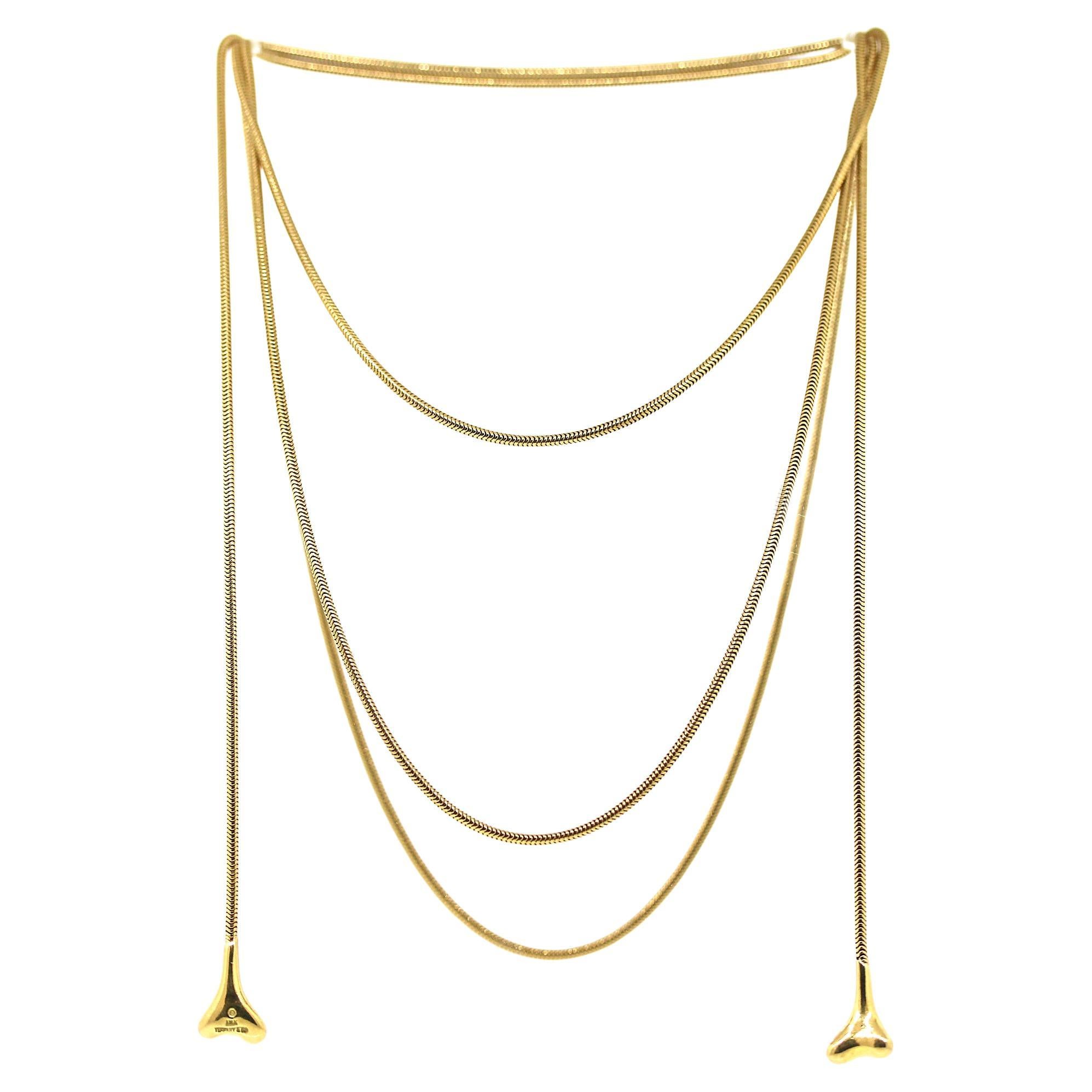 Tiffany and Co. Vintage Bone End Long Lariat Necklace in 18k Yellow Gold For Sale