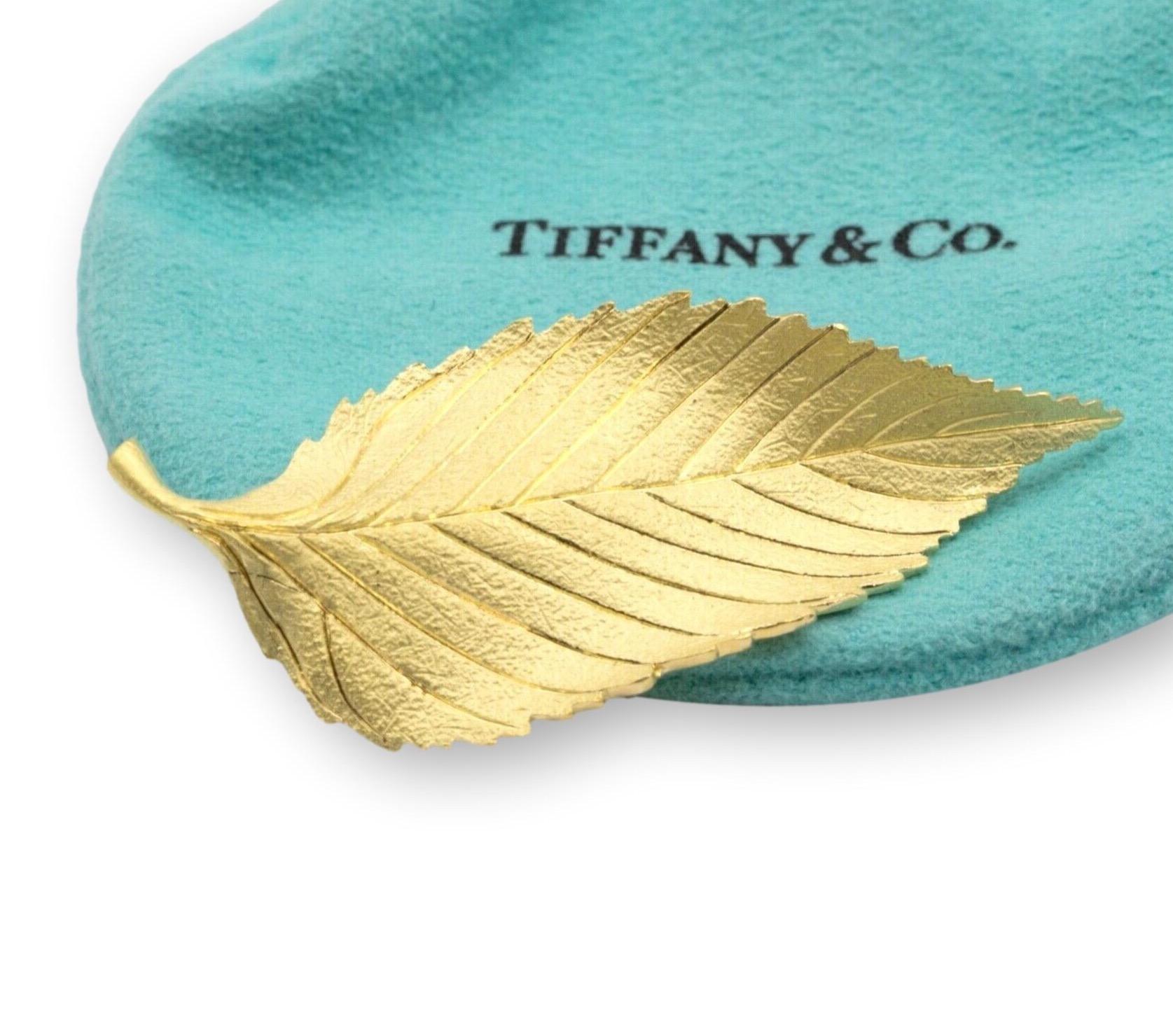 Women's or Men's Tiffany and Co. Vintage Brooch in 18k Yellow Gold in a Beech Leaf Design
