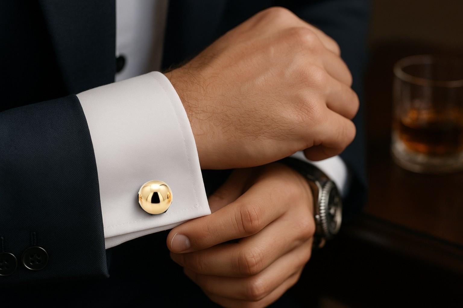 Contemporary Tiffany and Co Vintage Solid Yellow Gold Ball Cufflinks 1.10 Inch Long For Sale
