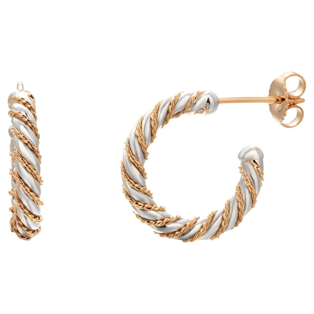 Tiffany & Co Vintage Ohrringe aus Sterling und 18 Karat Gelbgold mit gedrehten Creolen im Angebot