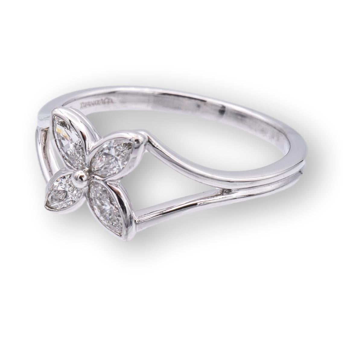 Contemporary Tiffany and Co. Vintage Victoria Platinum and Marquise Diamond Flower Ring Circa