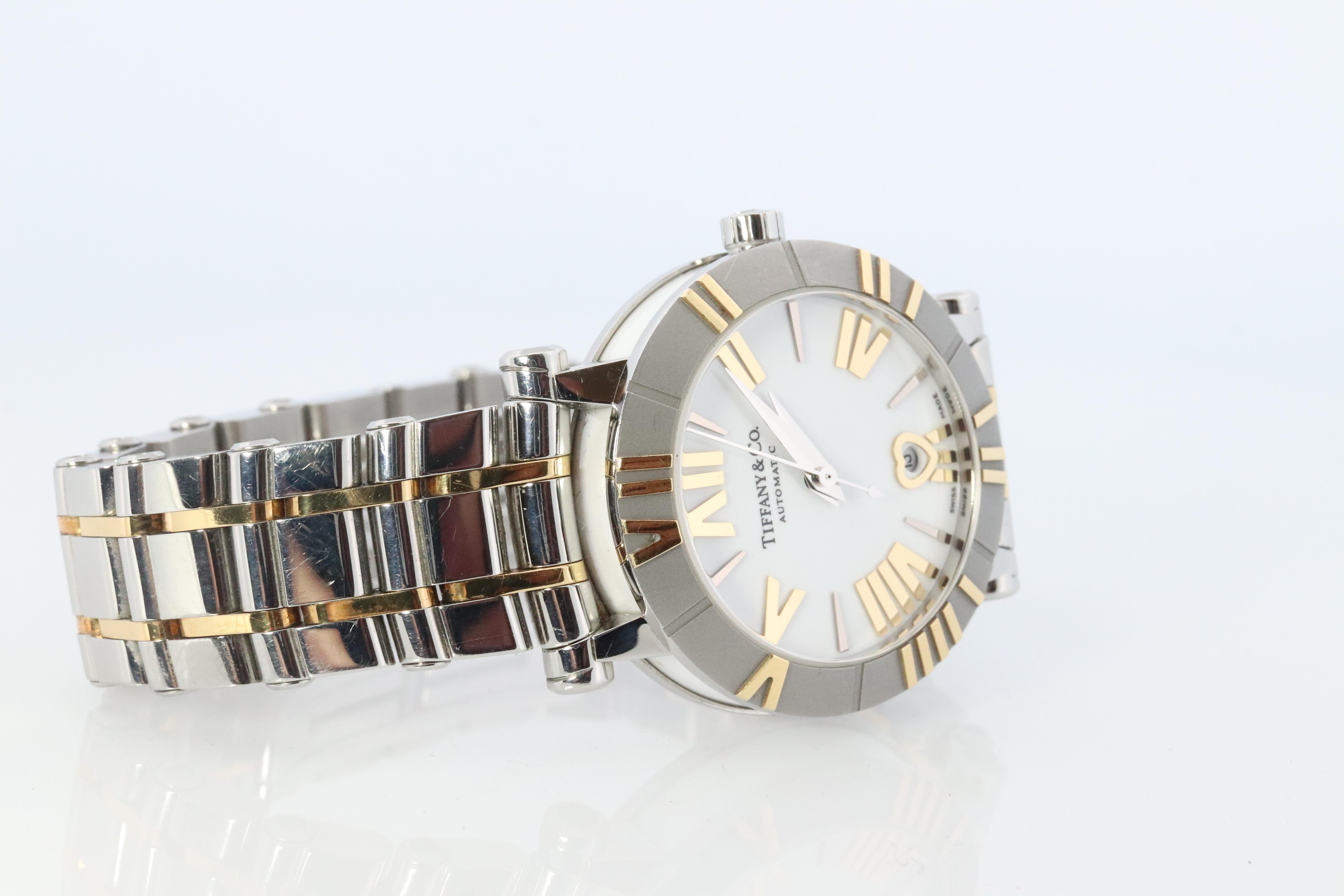 Modern Tiffany and Co Watch. 18k SS and Ceramic Tiffany Atlas Automatic Ladies Watch.