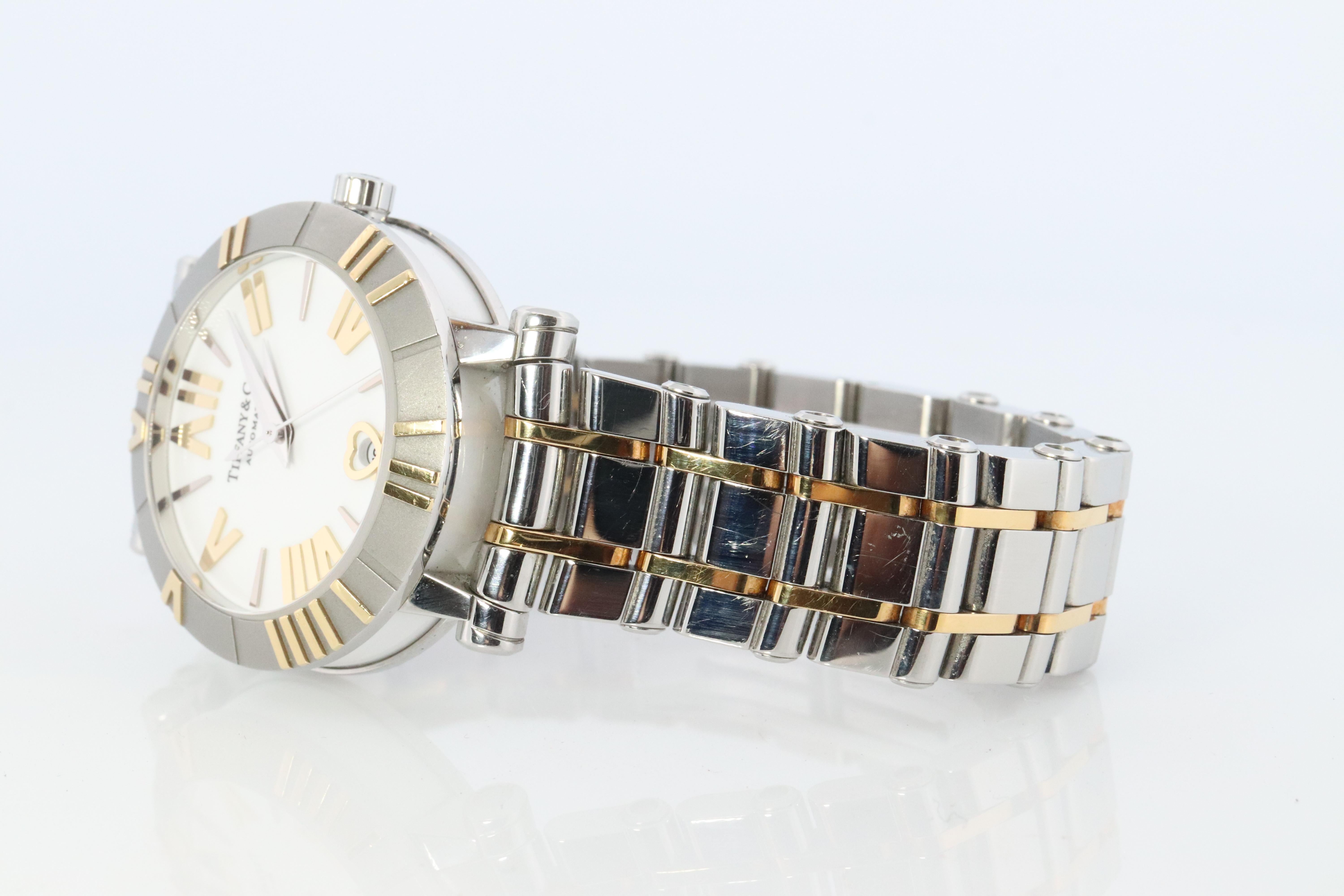 Women's Tiffany and Co Watch. 18k SS and Ceramic Tiffany Atlas Automatic Ladies Watch.