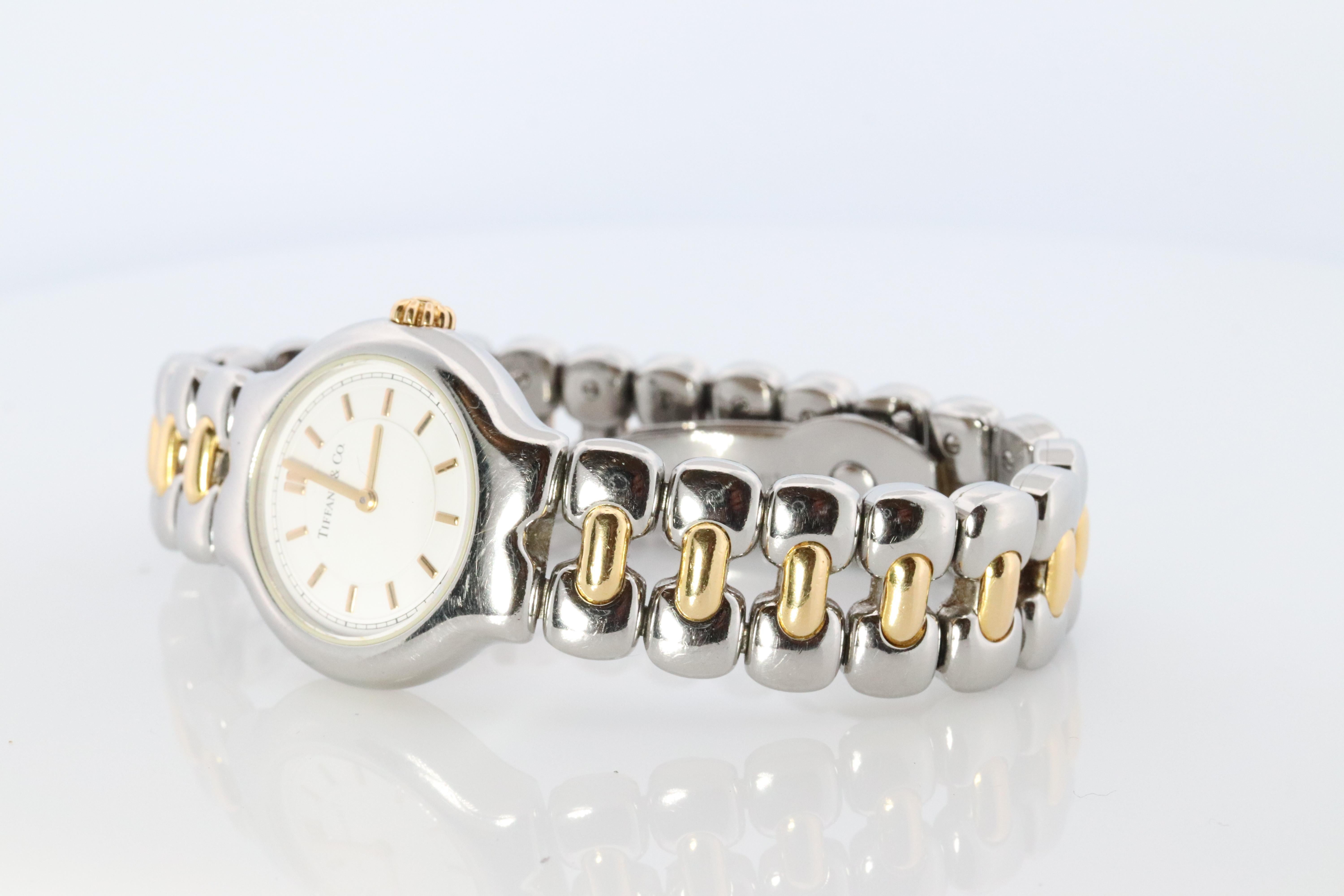 Tiffany & Co Uhr. 18k Tiffany Tesoro Edelstahl Damen 25mm Armbanduhr aus Edelstahl (Moderne)