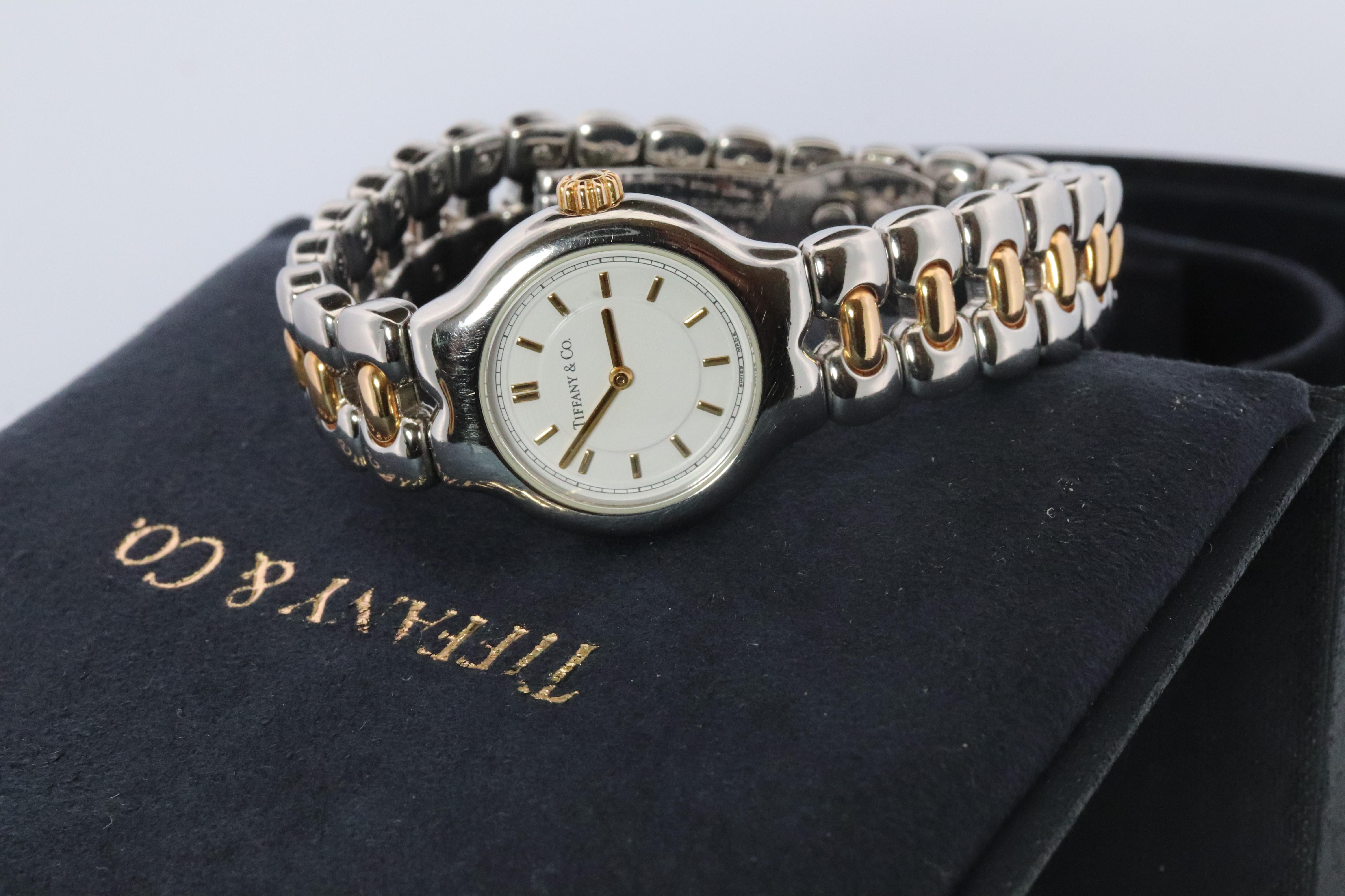 Tiffany and Co Watch. 18k Tiffany Tesoro Stainless Steel Ladies 25mm Wristwatch In condizioni buone in vendita a Port Charlotte, FL