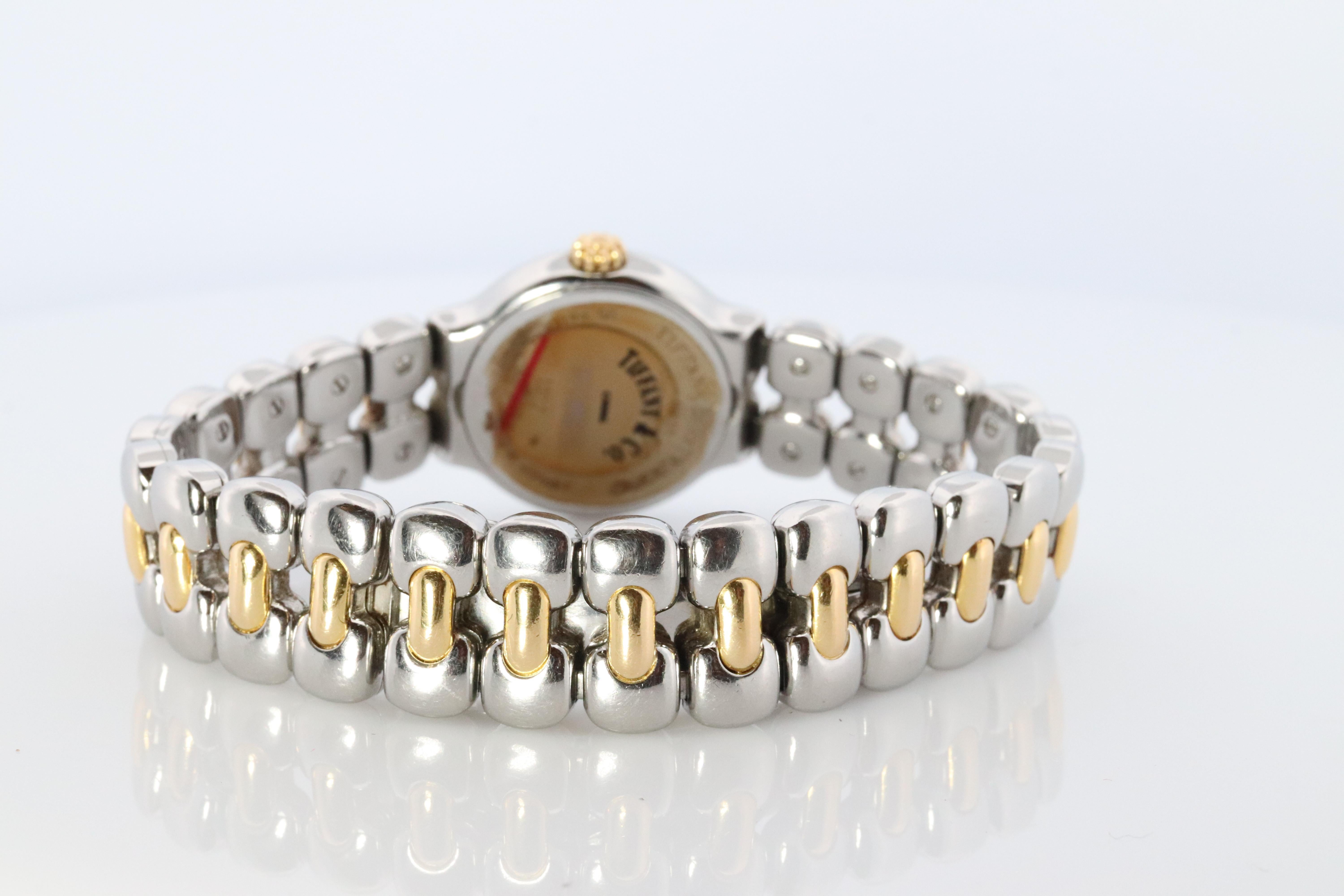Tiffany & Co Uhr. 18k Tiffany Tesoro Edelstahl Damen 25mm Armbanduhr aus Edelstahl im Zustand „Gut“ in Port Charlotte, FL