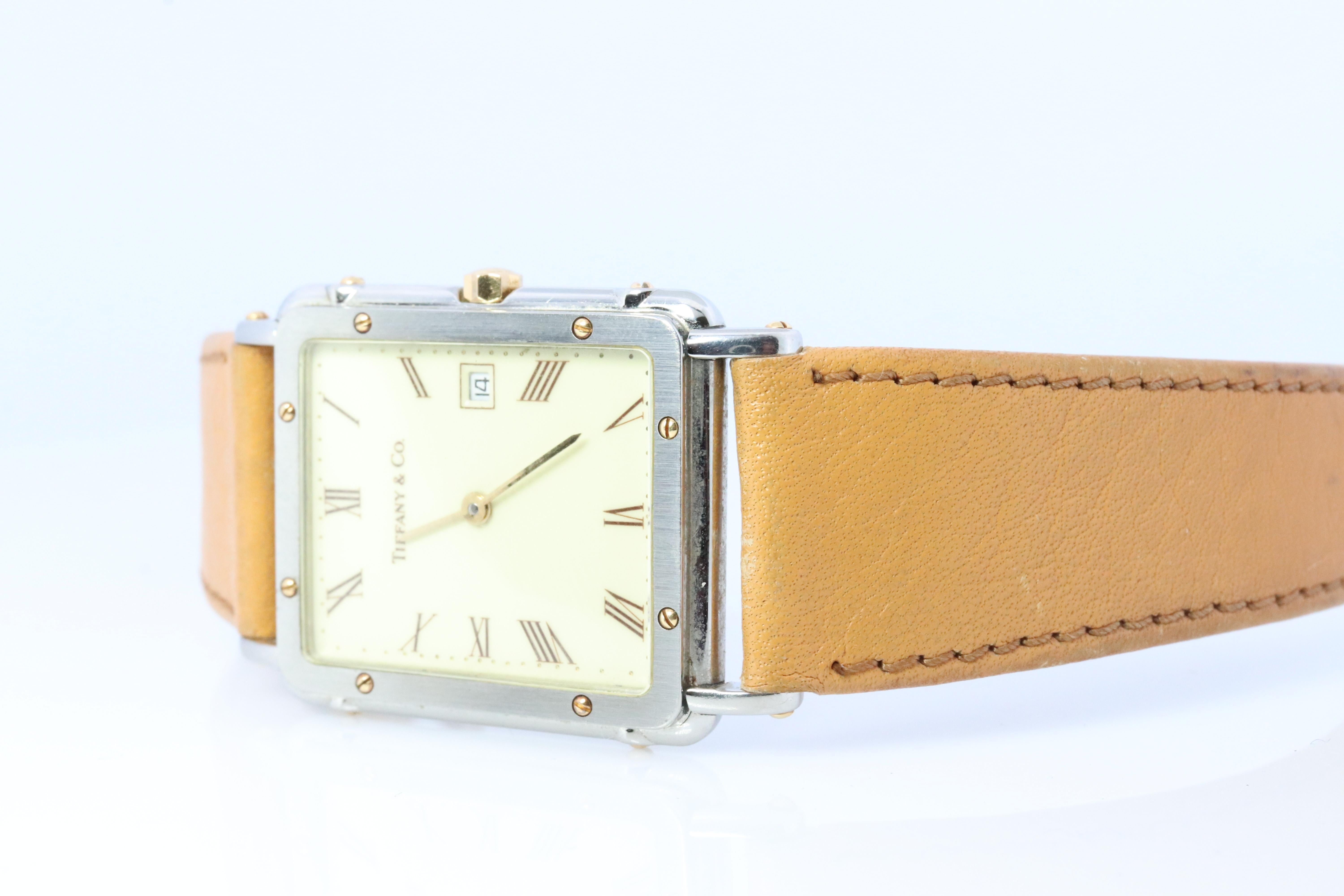Uhr von Tiffany und Co. Alexis Barthelay Tiffany Tank Quarz 18k Edelstahl Uhr. (Moderne)