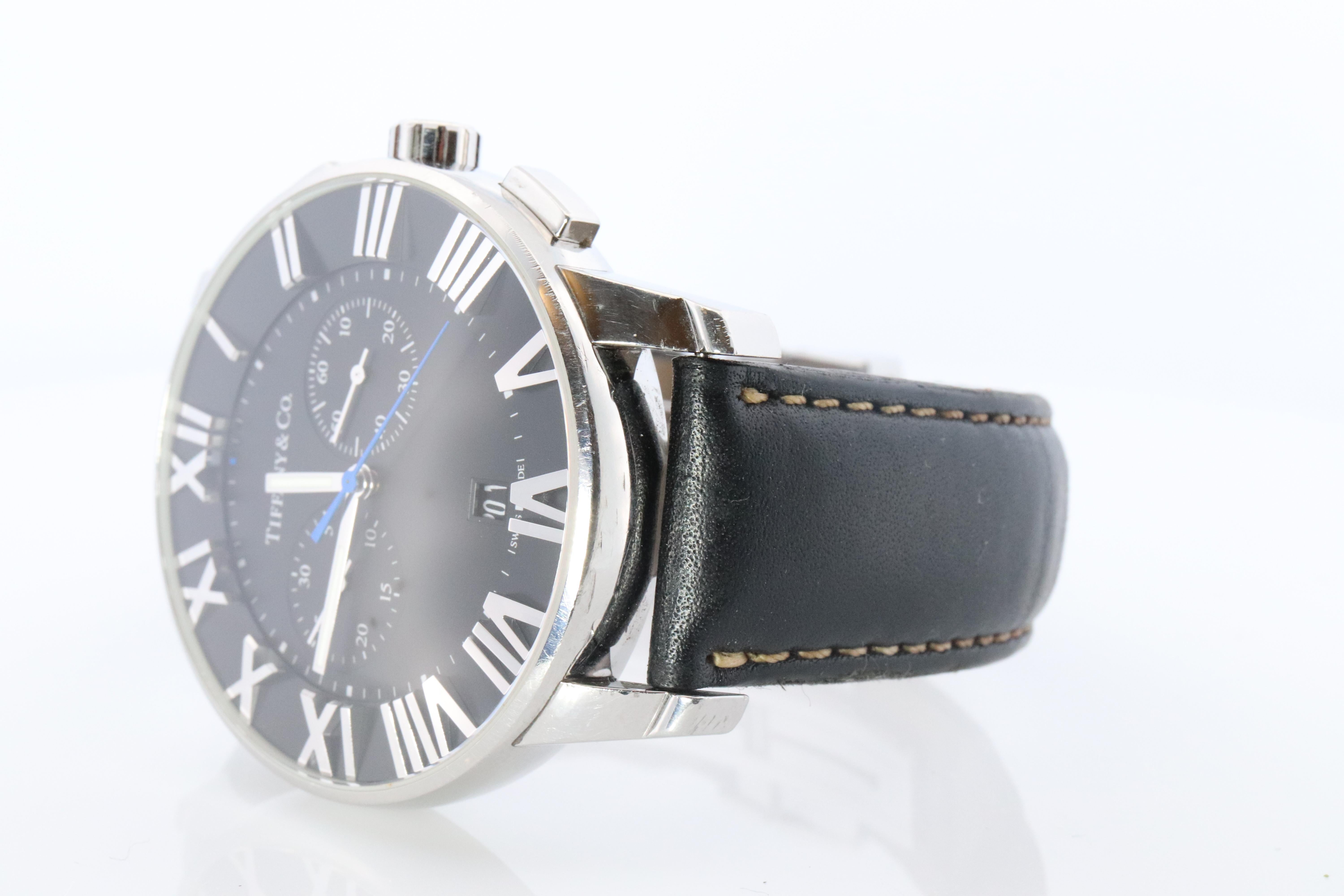 Modern Tiffany and Co Watch. Tiffany Atlas Dome Chronograph 42mm Mens Watch. For Sale
