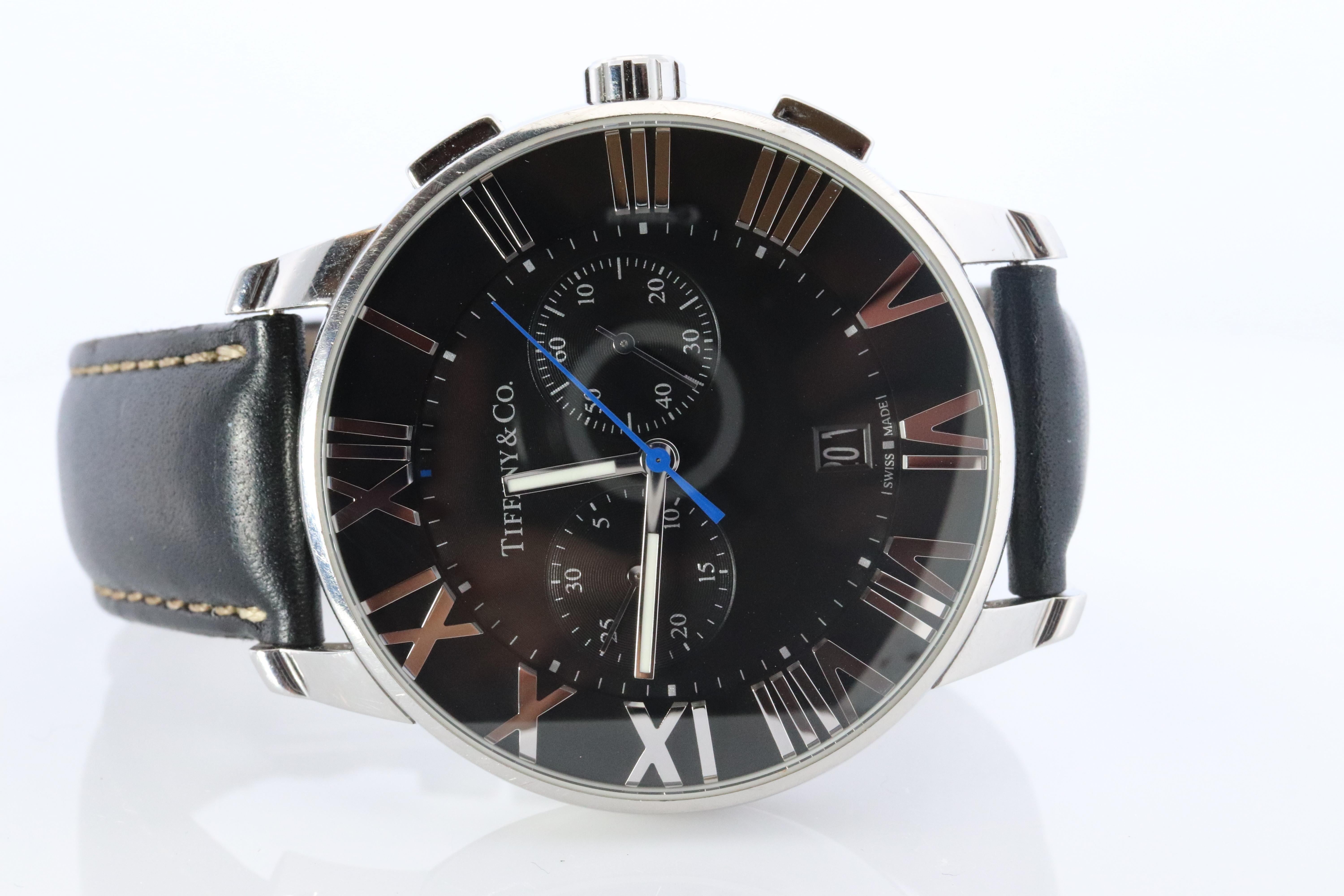 Tiffany and Co Watch. Tiffany Atlas Dome Chronograph 42mm Mens Watch. In Good Condition For Sale In Port Charlotte, FL