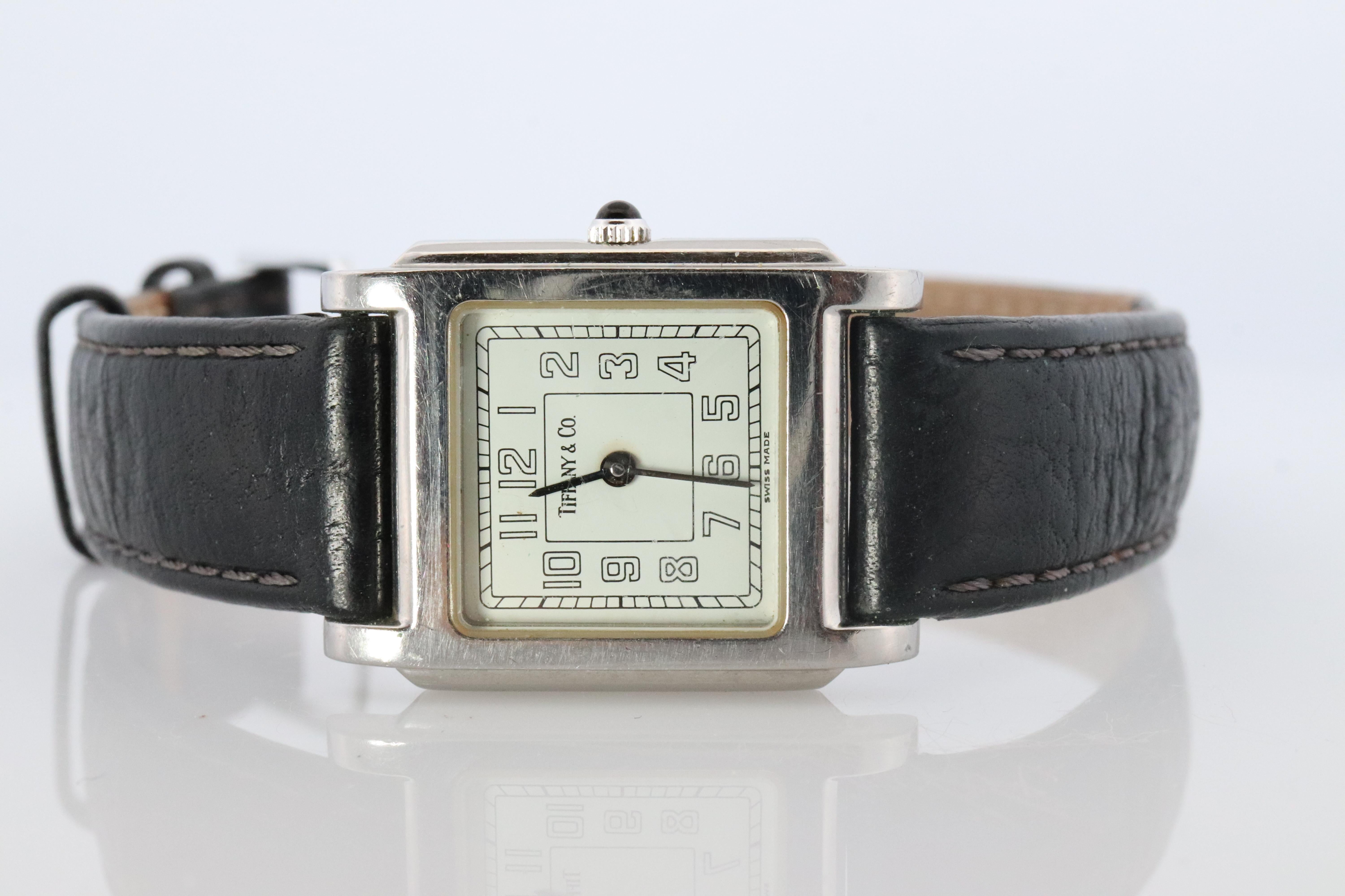Modern Tiffany and Co Watch. Tiffany Tank Quartz Watch. T&CO Square Portfolio. For Sale