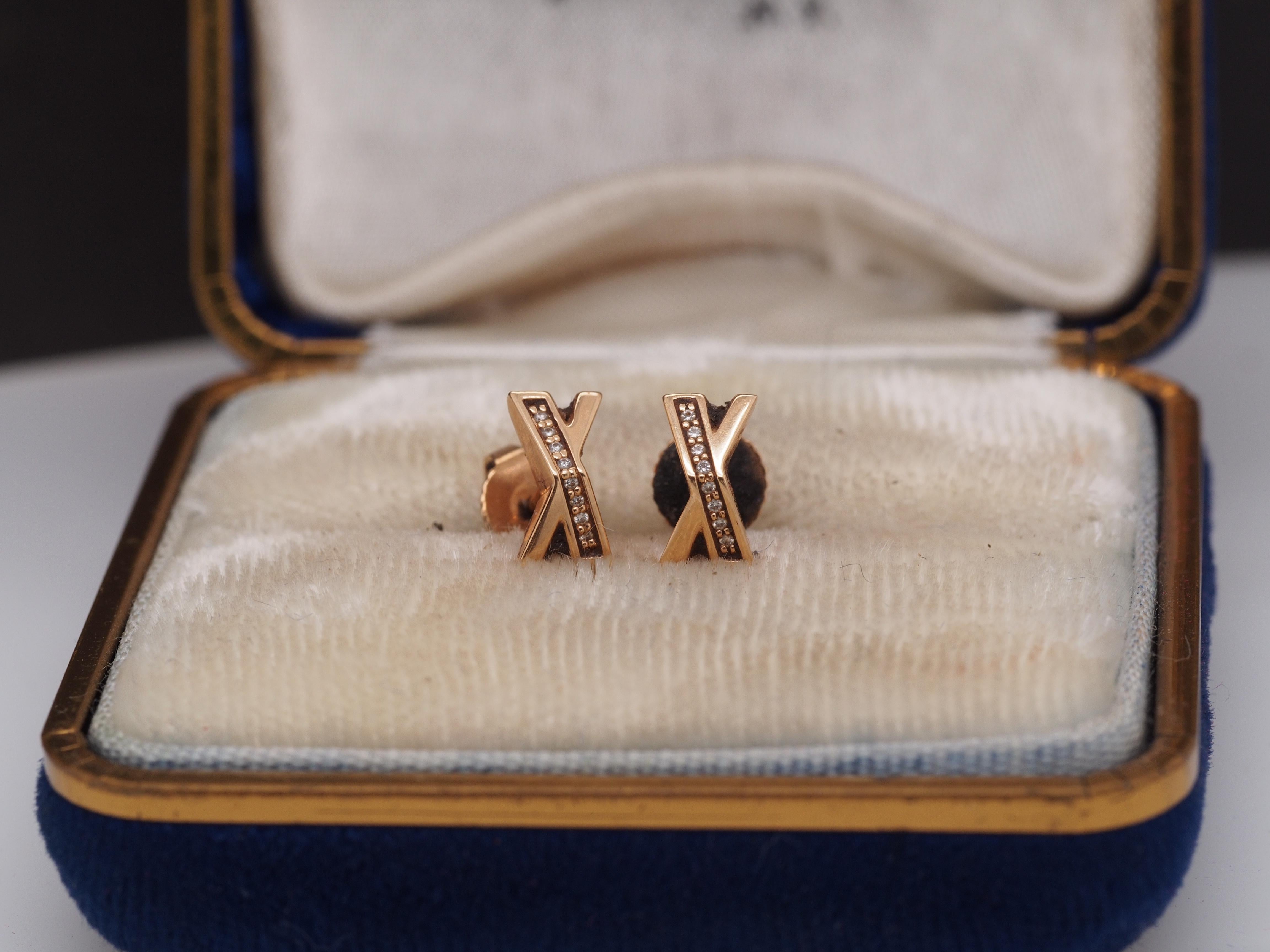 Tiffany and Co. X Diamond Atlas 14K Rose Gold Earrings In Good Condition For Sale In Atlanta, GA
