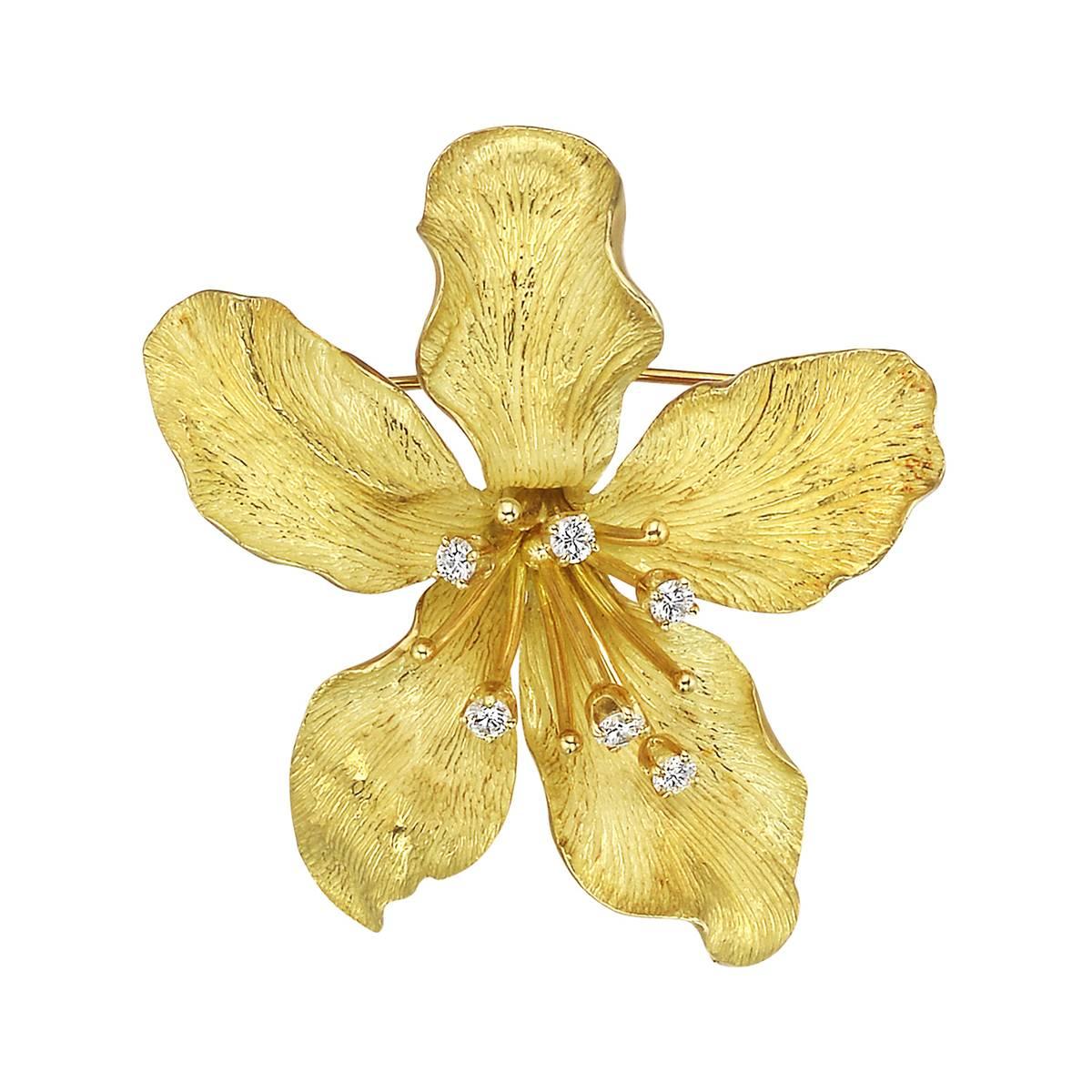 Tiffany and Co. Yellow Gold and Diamond Flower Pin