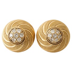Tiffany and Co Yellow Gold Diamond Omega Clip Earrings