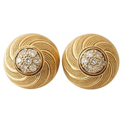 Tiffany and Co Yellow Gold Diamond Omega Clip Earrings