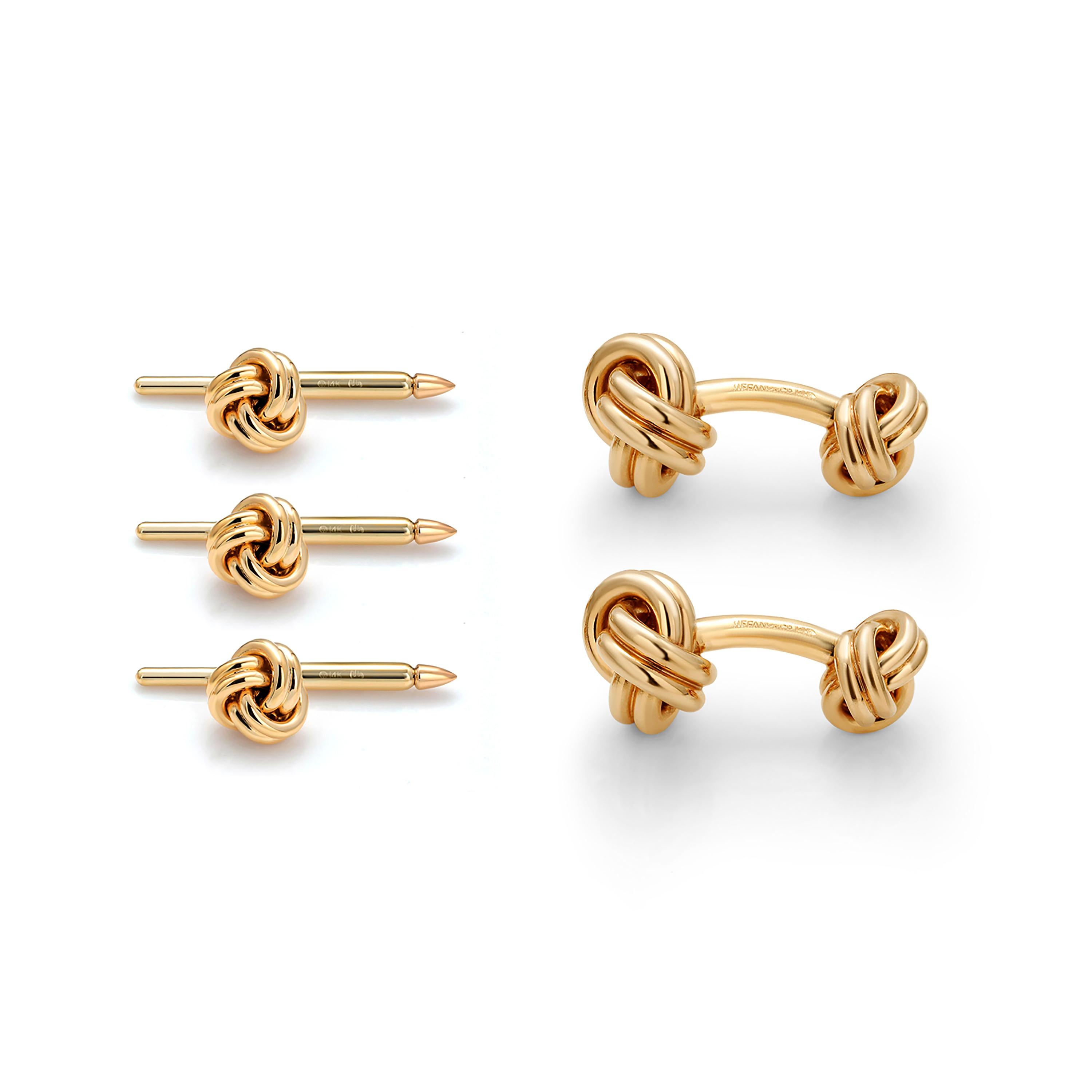 Contemporary Tiffany and Co. Yellow Gold Double Knot Cufflinks and Three Shirt Studs