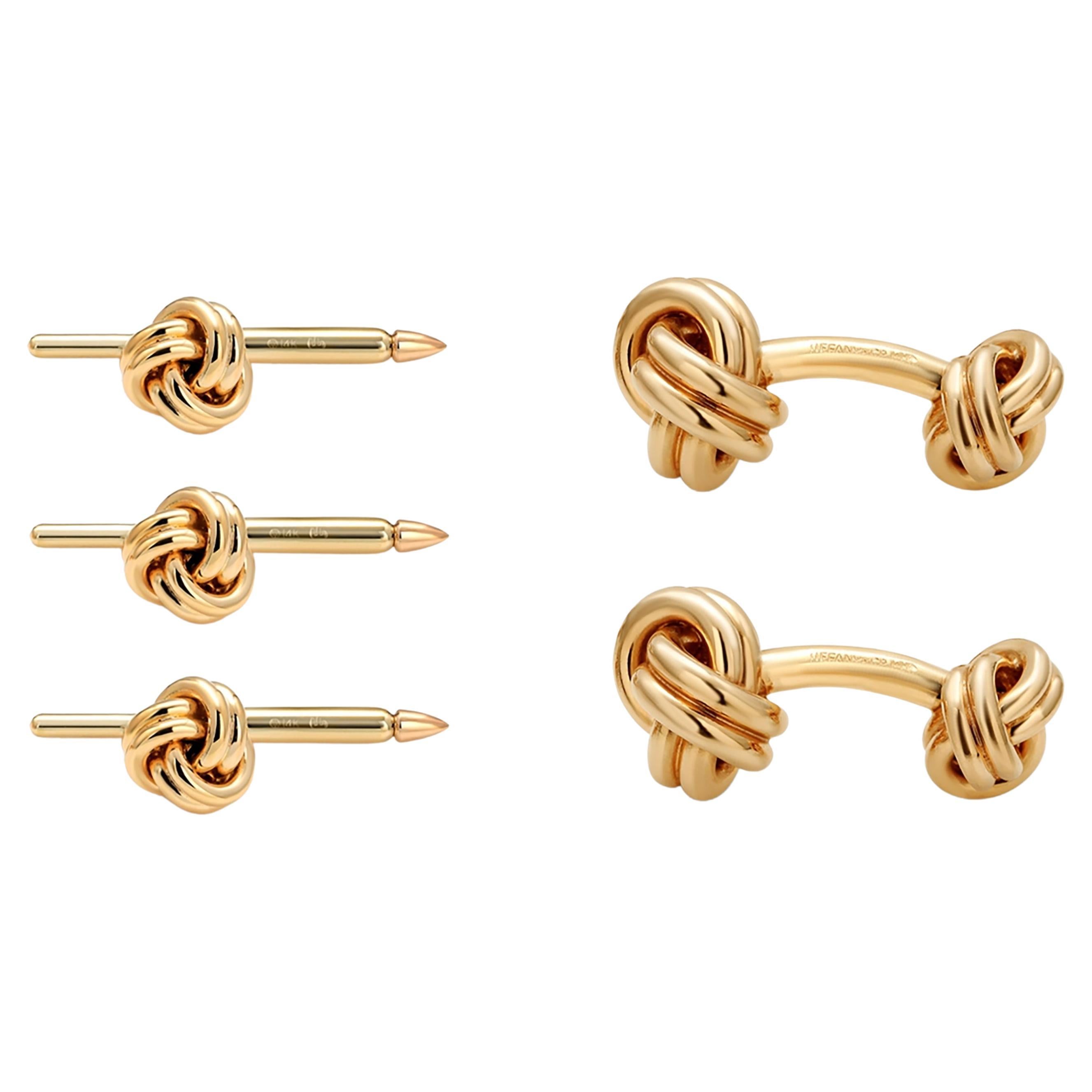 Tiffany and Co. Yellow Gold Double Knot Cufflinks and Three Shirt Studs