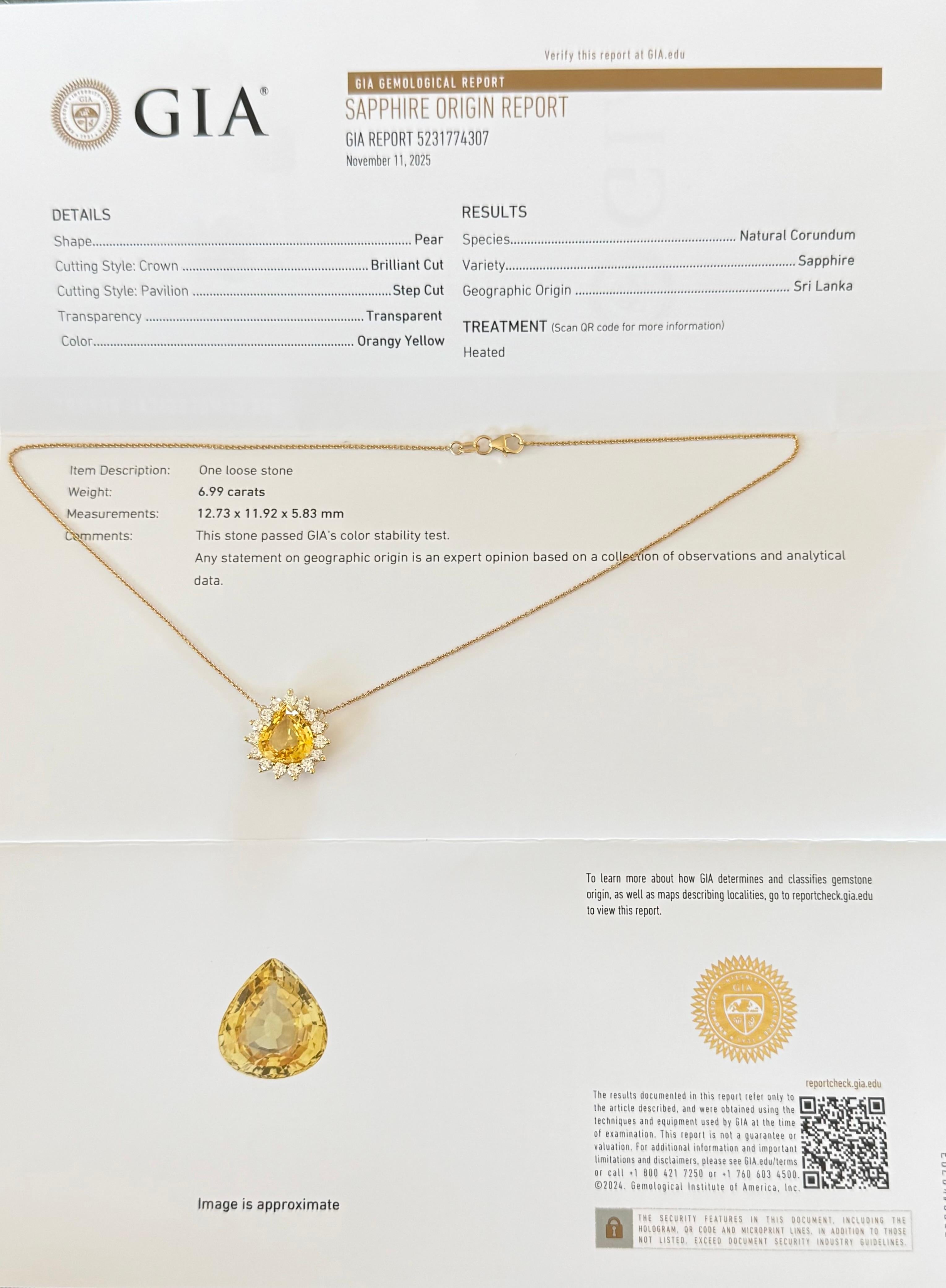 Tiffany & Co. Gelbe Saphir- und Diamant-Anhänger-Halskette Damen im Angebot