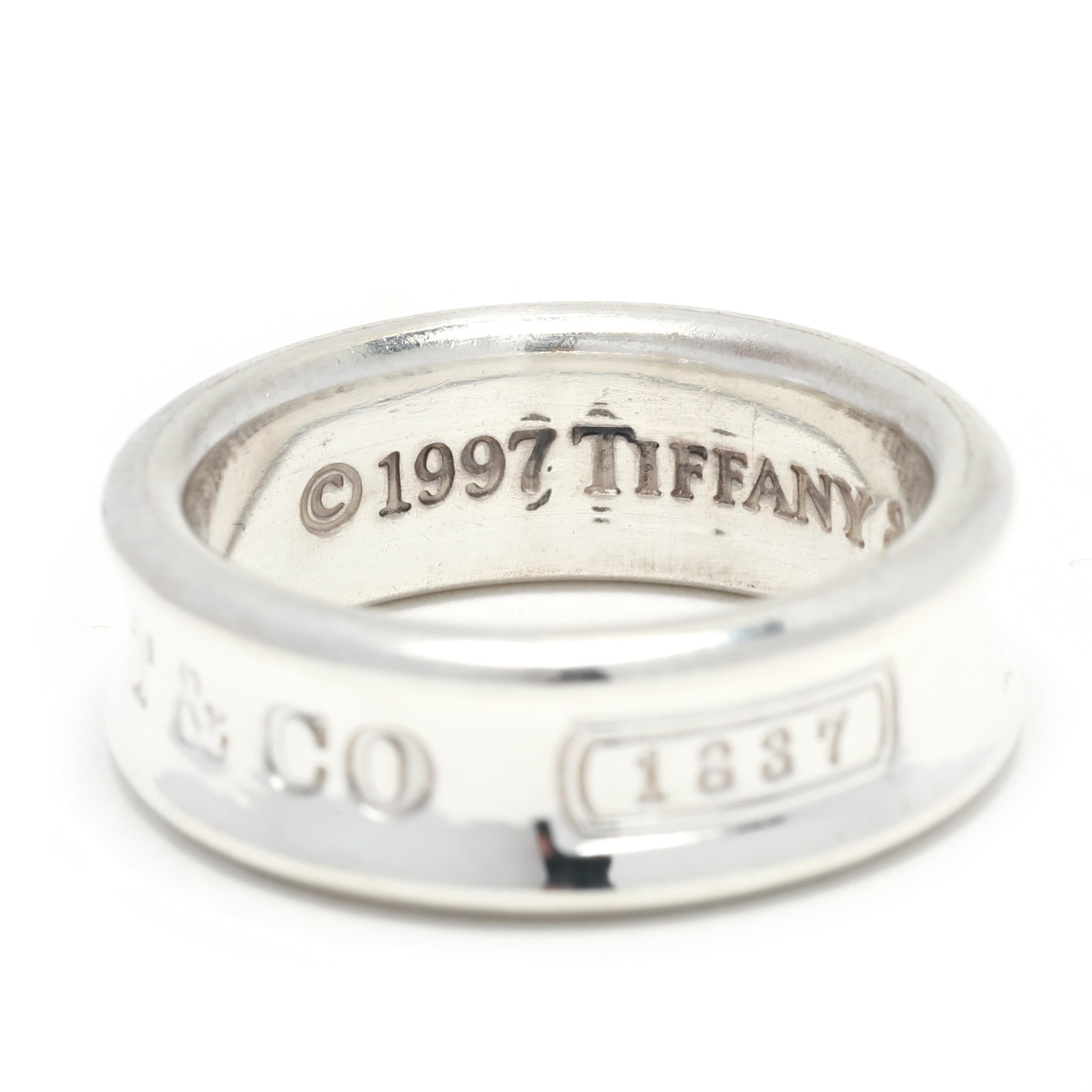 Tiffany and Company 1837 Wide Band Ring, Sterling Silver, Silver 1