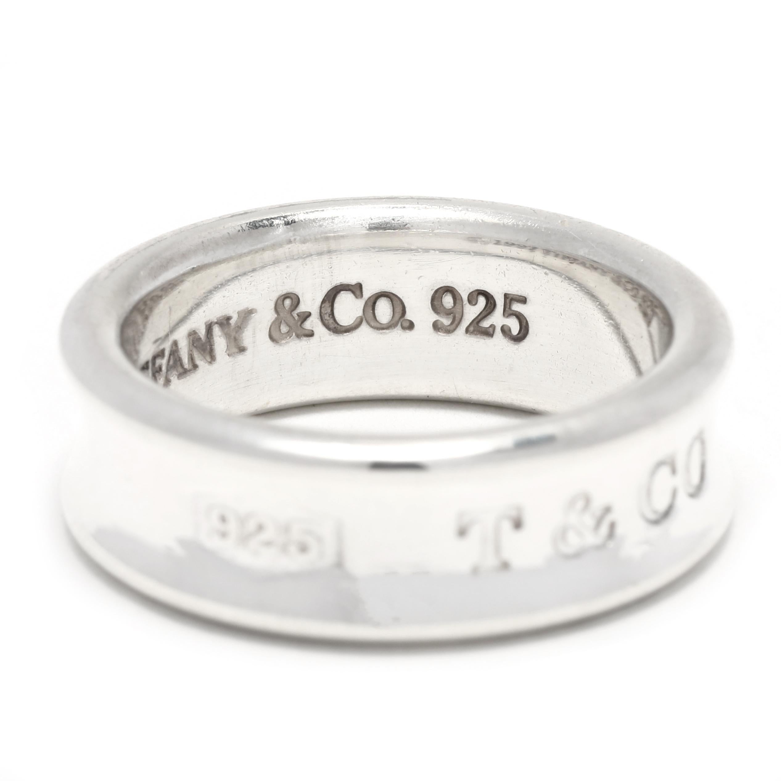 Tiffany and Company 1837 Wide Band Ring, Sterling Silver, Silver 2