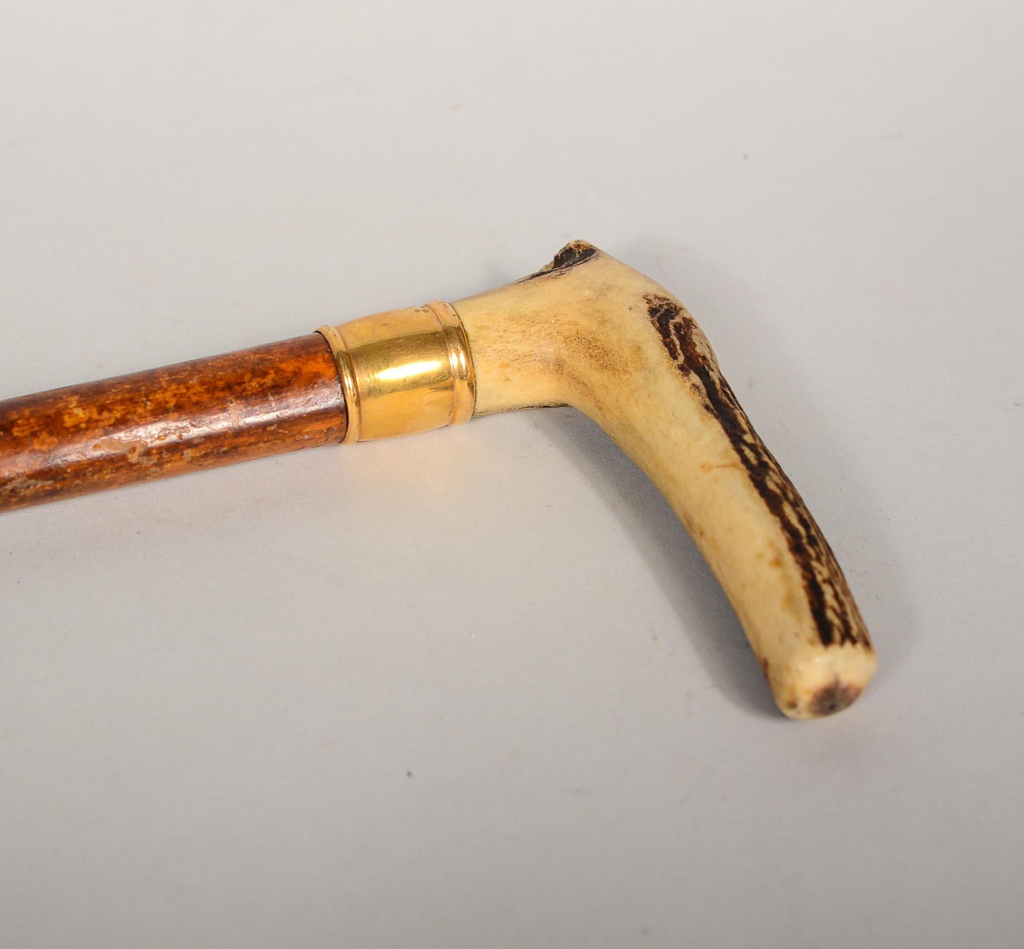 20th Century Tiffany and Company 18kt Gold and Antler Walking Stick or Cane For Sale