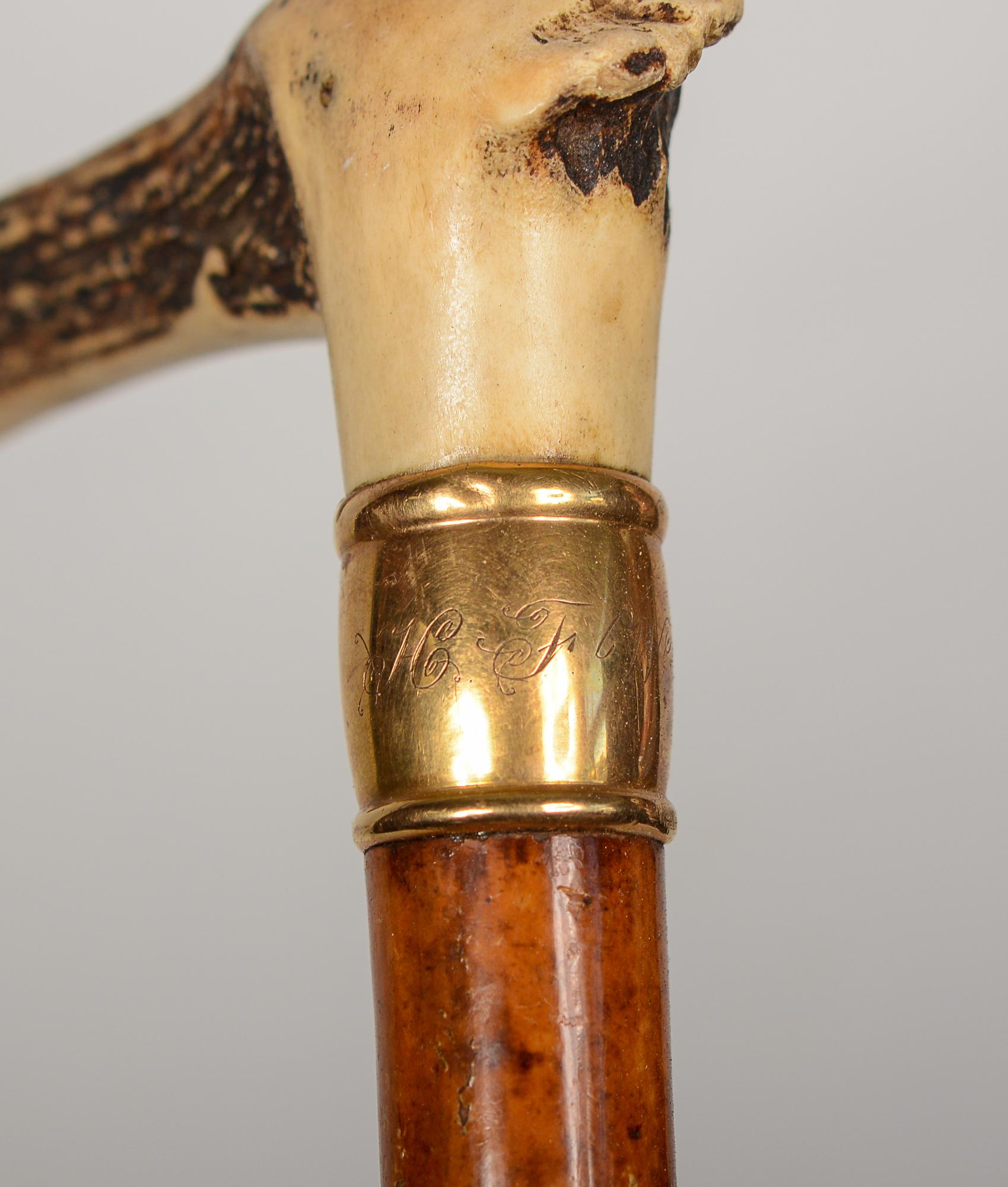 Tiffany and Company 18kt Gold and Antler Walking Stick or Cane For Sale 1