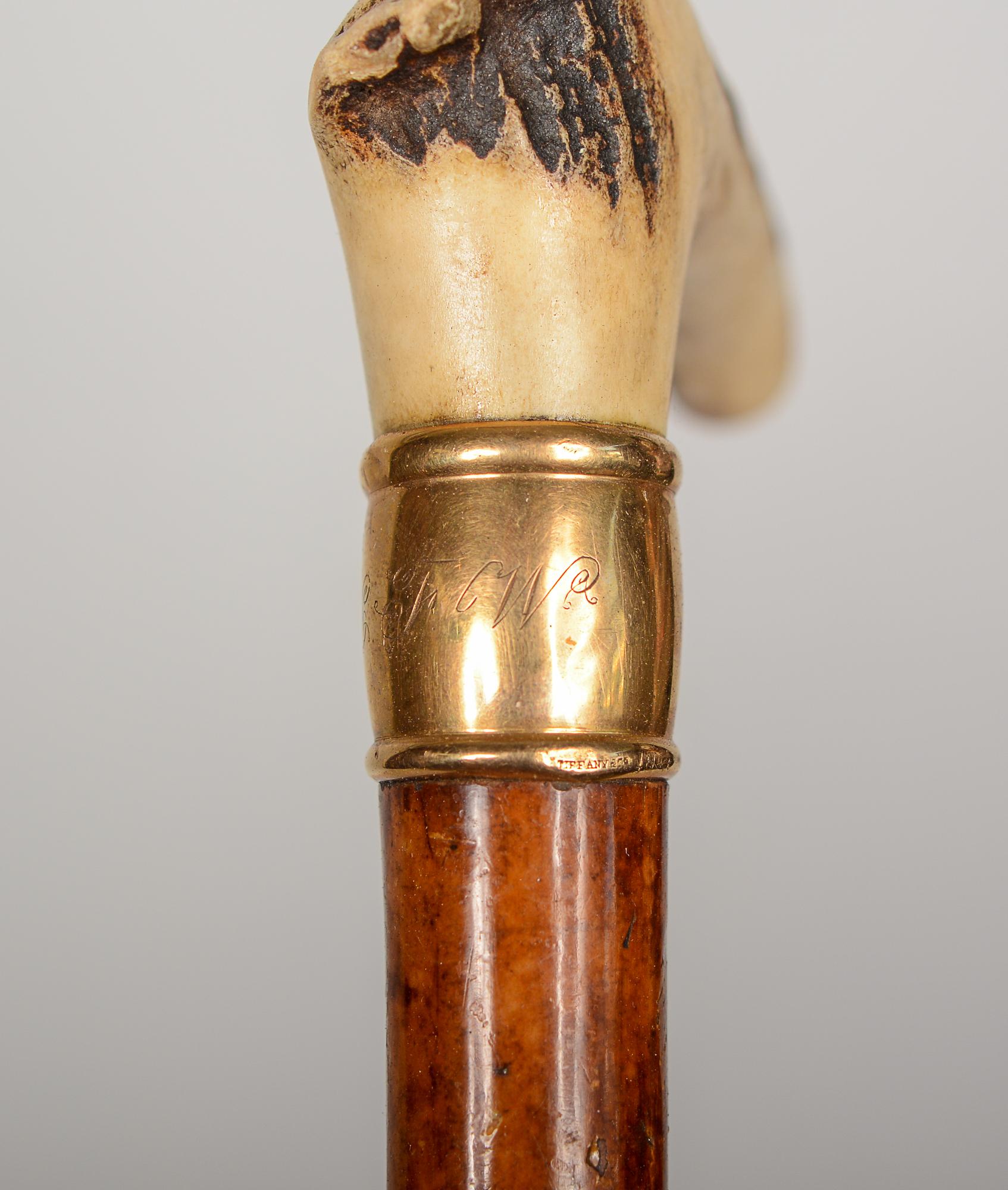 Tiffany and Company Gehstock oder Schilfrohr aus 18 Karat Gold und Geweih (20. Jahrhundert) im Angebot