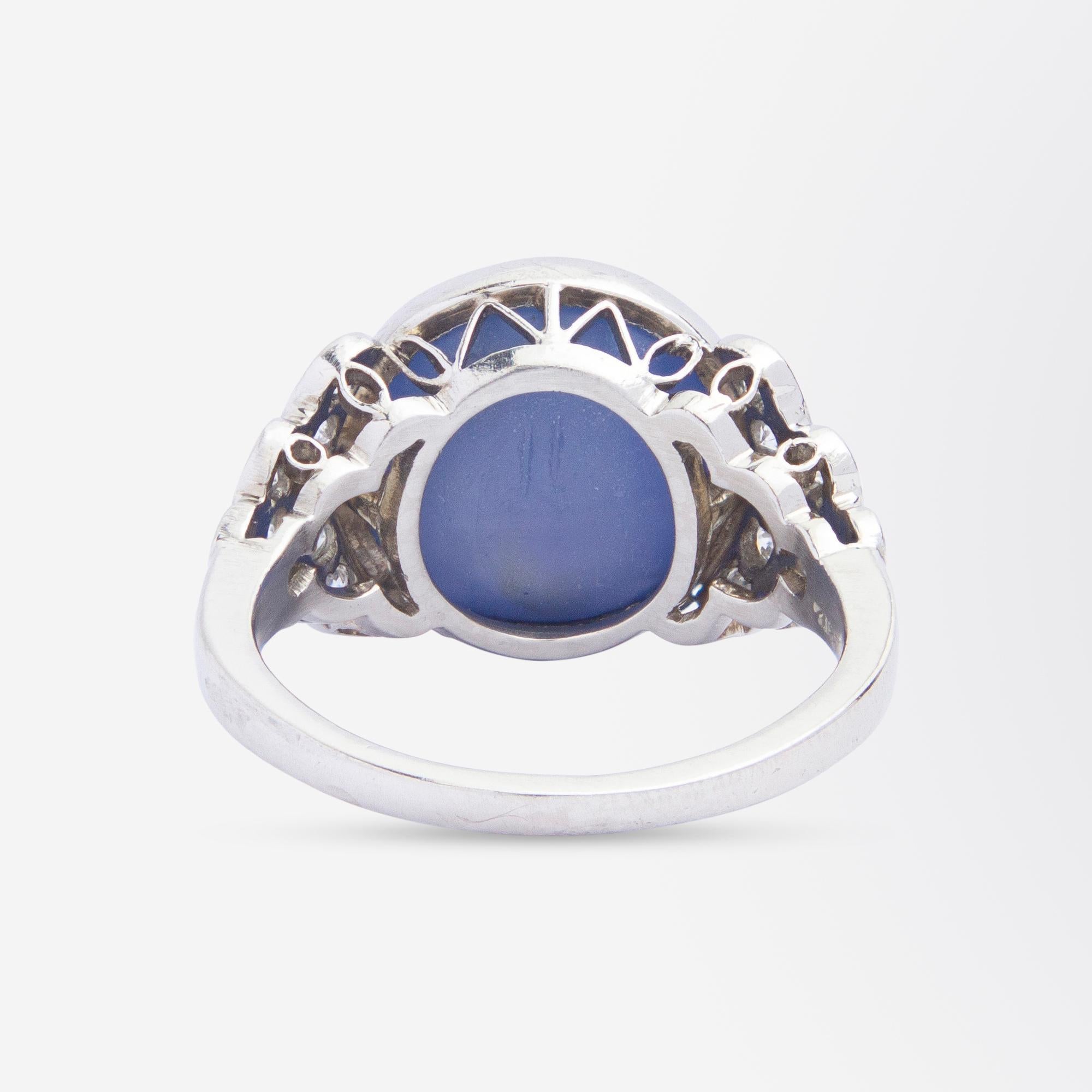 Women's or Men's Tiffany and Company Art Deco Platinum Set Star Sapphire and Diamond Ring