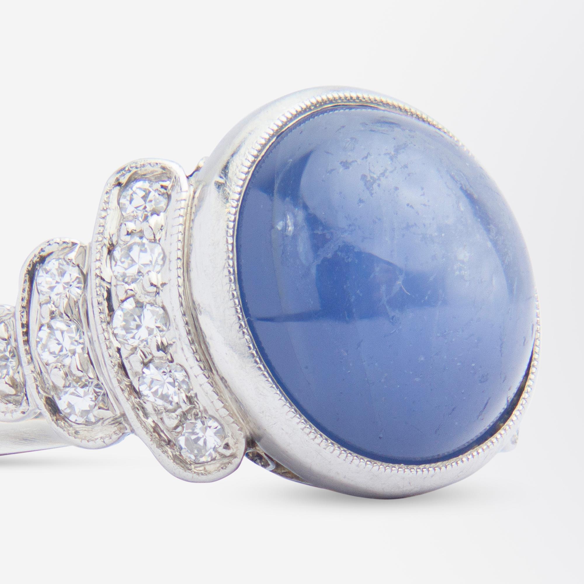 Tiffany and Company Art Deco Platinum Set Star Sapphire and Diamond Ring 1