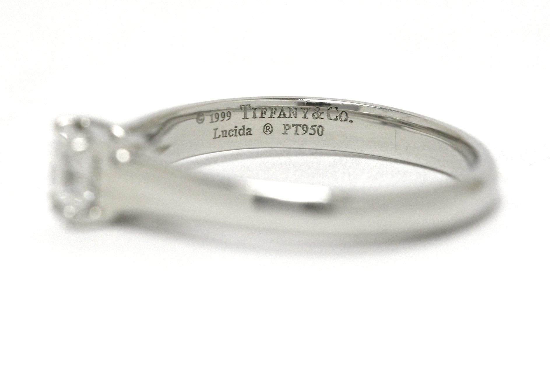 Women's Tiffany & Co. Asscher Diamond Lucida Solitaire Engagement Ring 0.39 Carat F VVS1