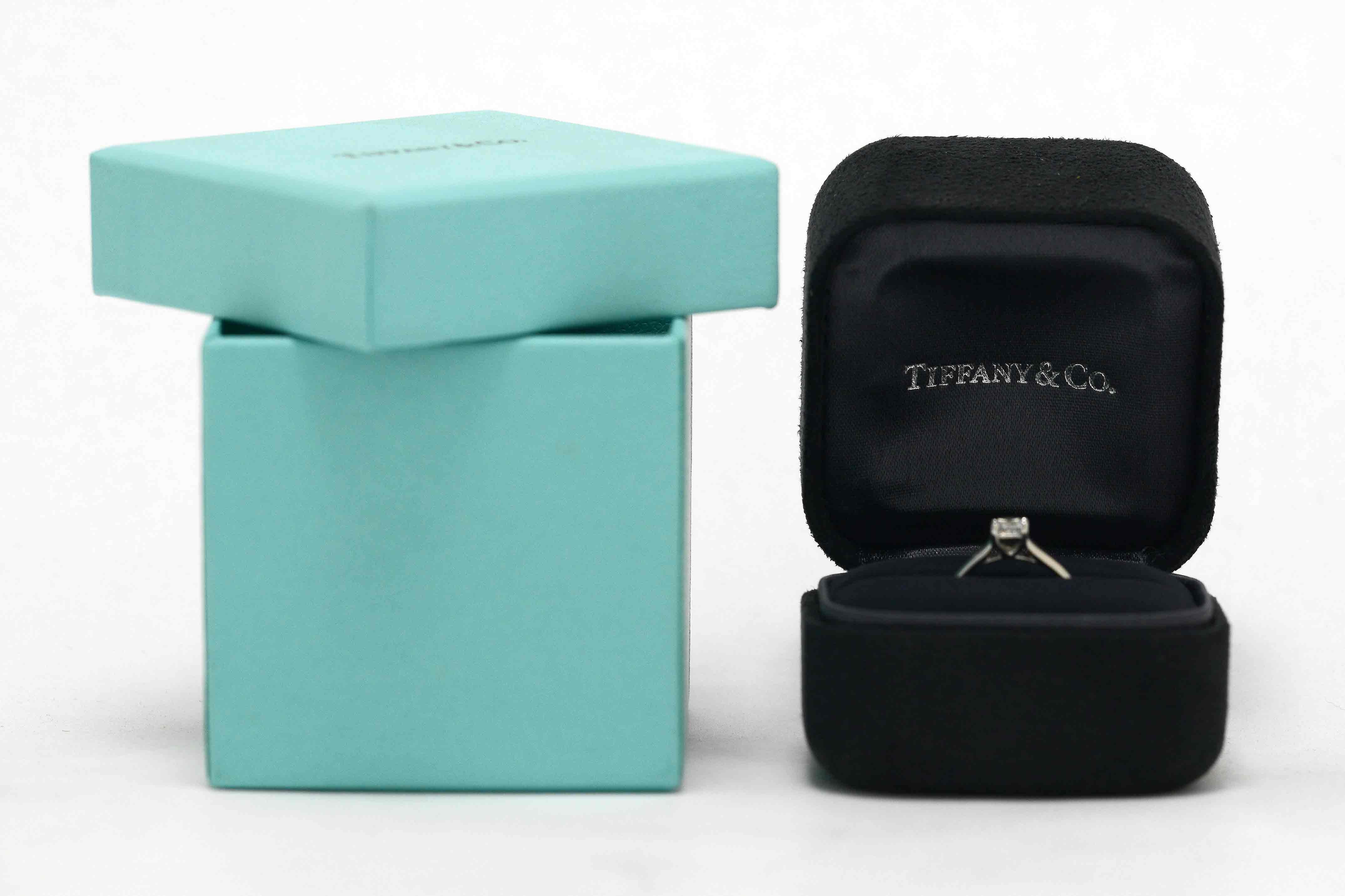 Tiffany & Co. Asscher Diamond Lucida Solitaire Engagement Ring 0.39 Carat F VVS1 1
