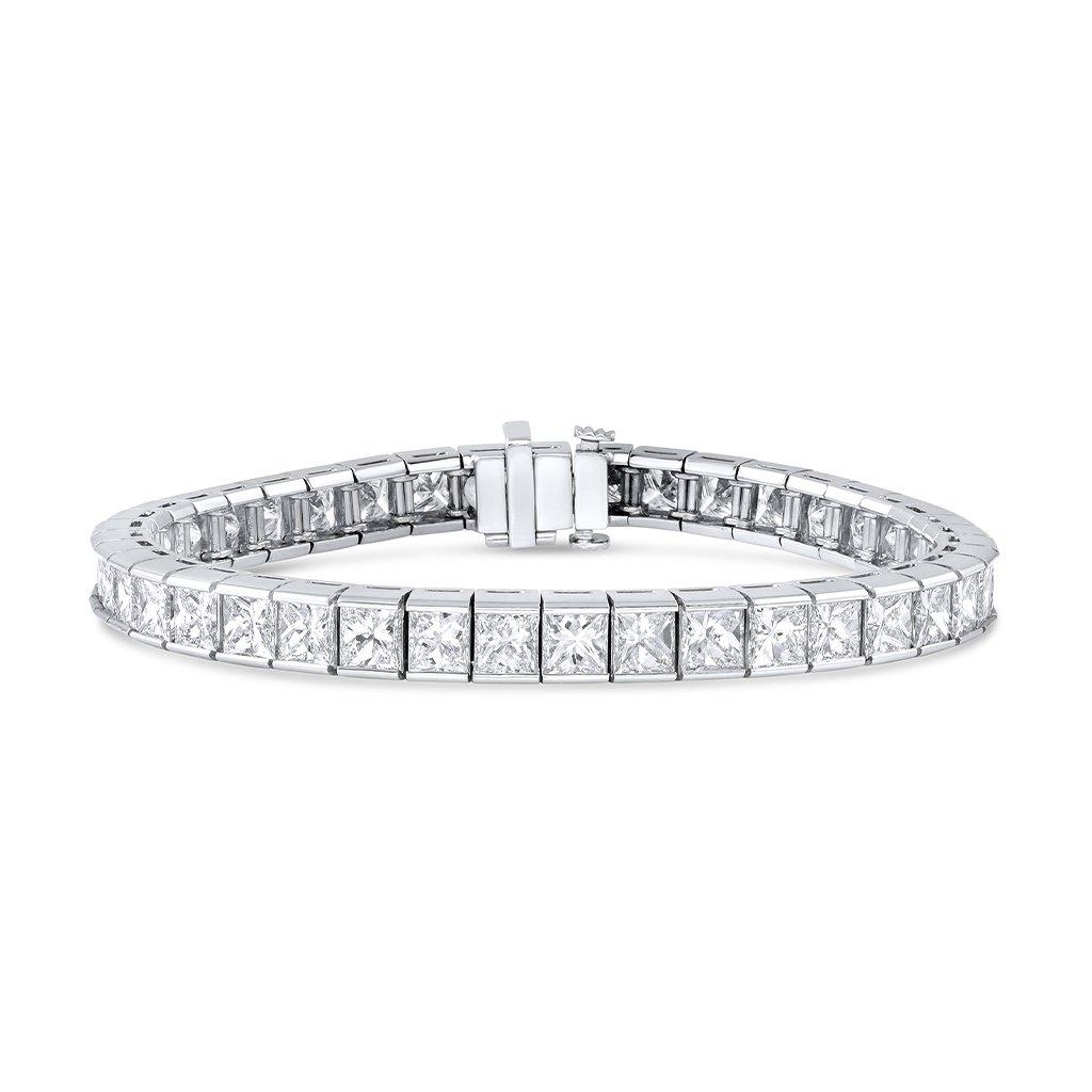 Tiffany & Co. Platinum Princess Cut Diamond Line Bracelet. 41 Princess Cut Diamond Weighing A Total Carat Weight Of 16.80 Carats With F-G Color, VVS- VS Clarity. 