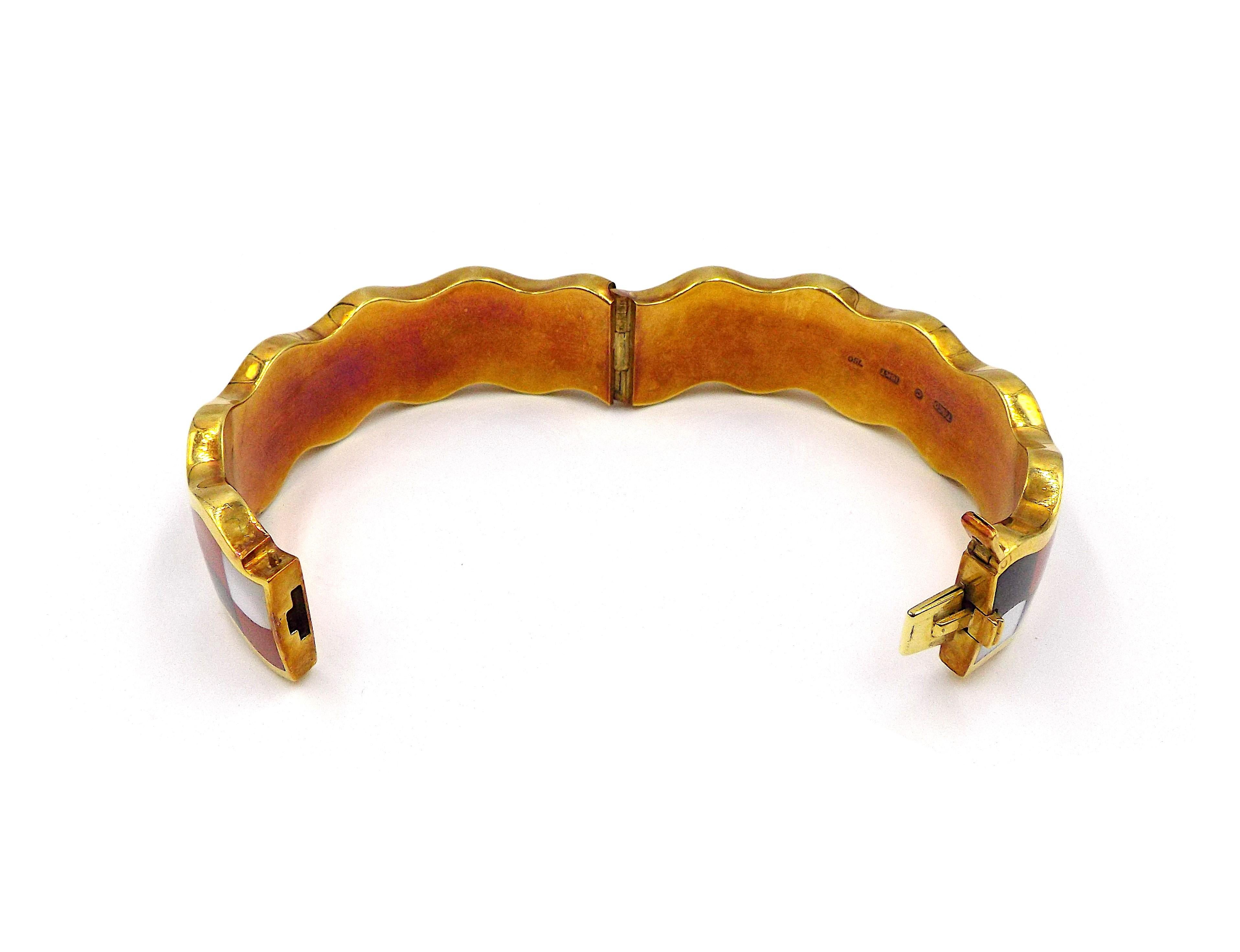 Tiffany Angela Cummings 18K Gelbgold Jaspis Onyx Perlmutt-Armband (Cabochon) im Angebot