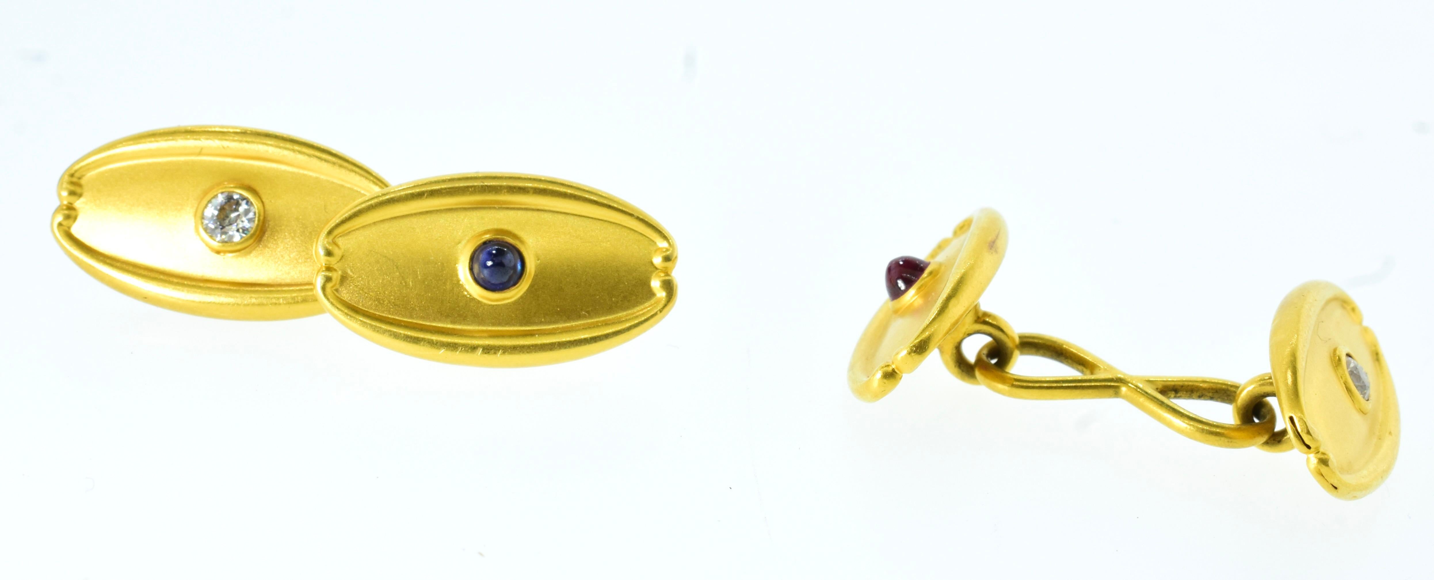 Tiffany Antique 19th Century Gold, Diamond, Ruby and Sapphire Cufflinks, c. 1890 For Sale 1