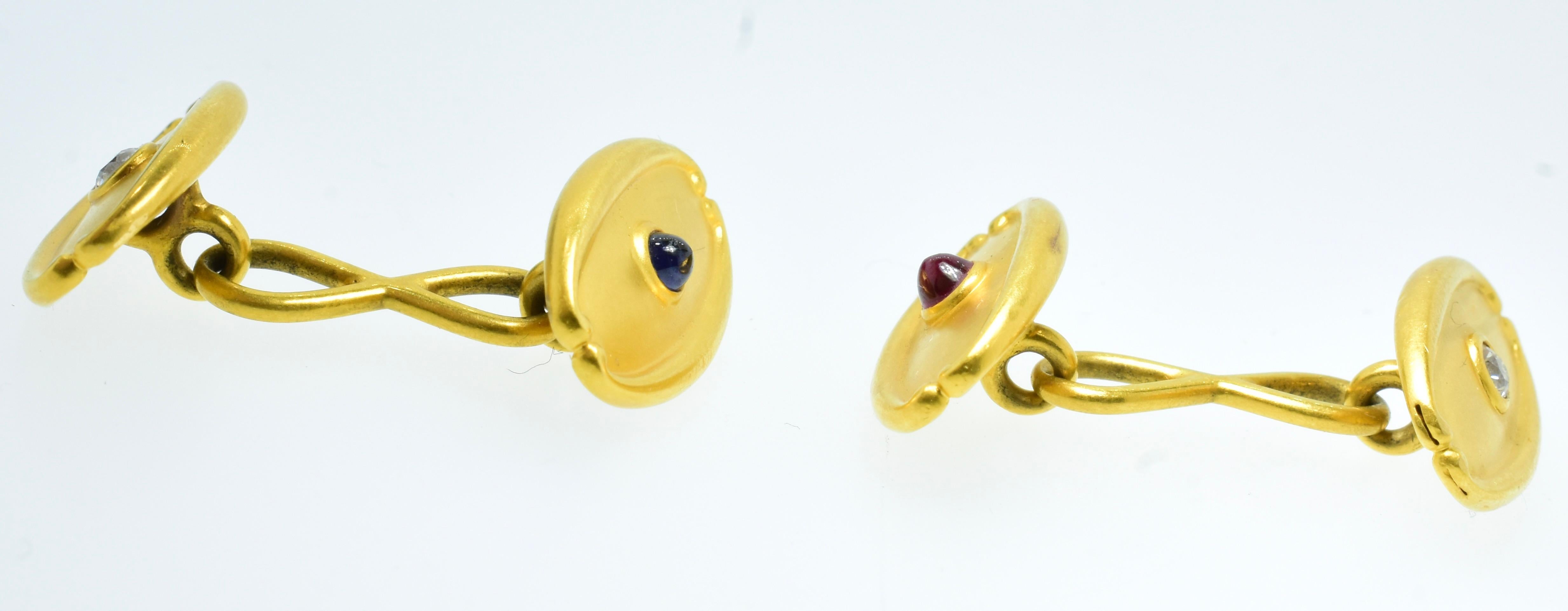 Tiffany Antique 19th Century Gold, Diamond, Ruby and Sapphire Cufflinks, c. 1890 For Sale 2