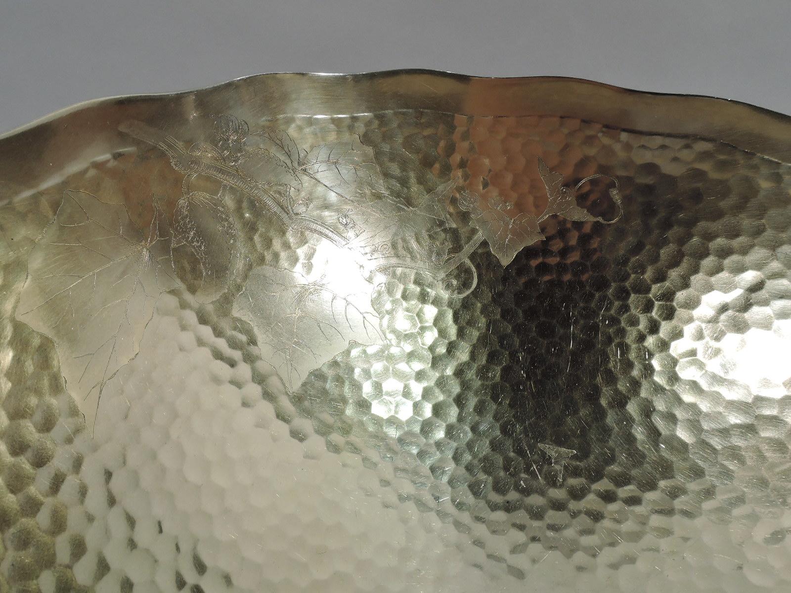 Japonisme Tiffany & Co. Applied & Hand Hammered Sterling Silver Centerpiece Bowl