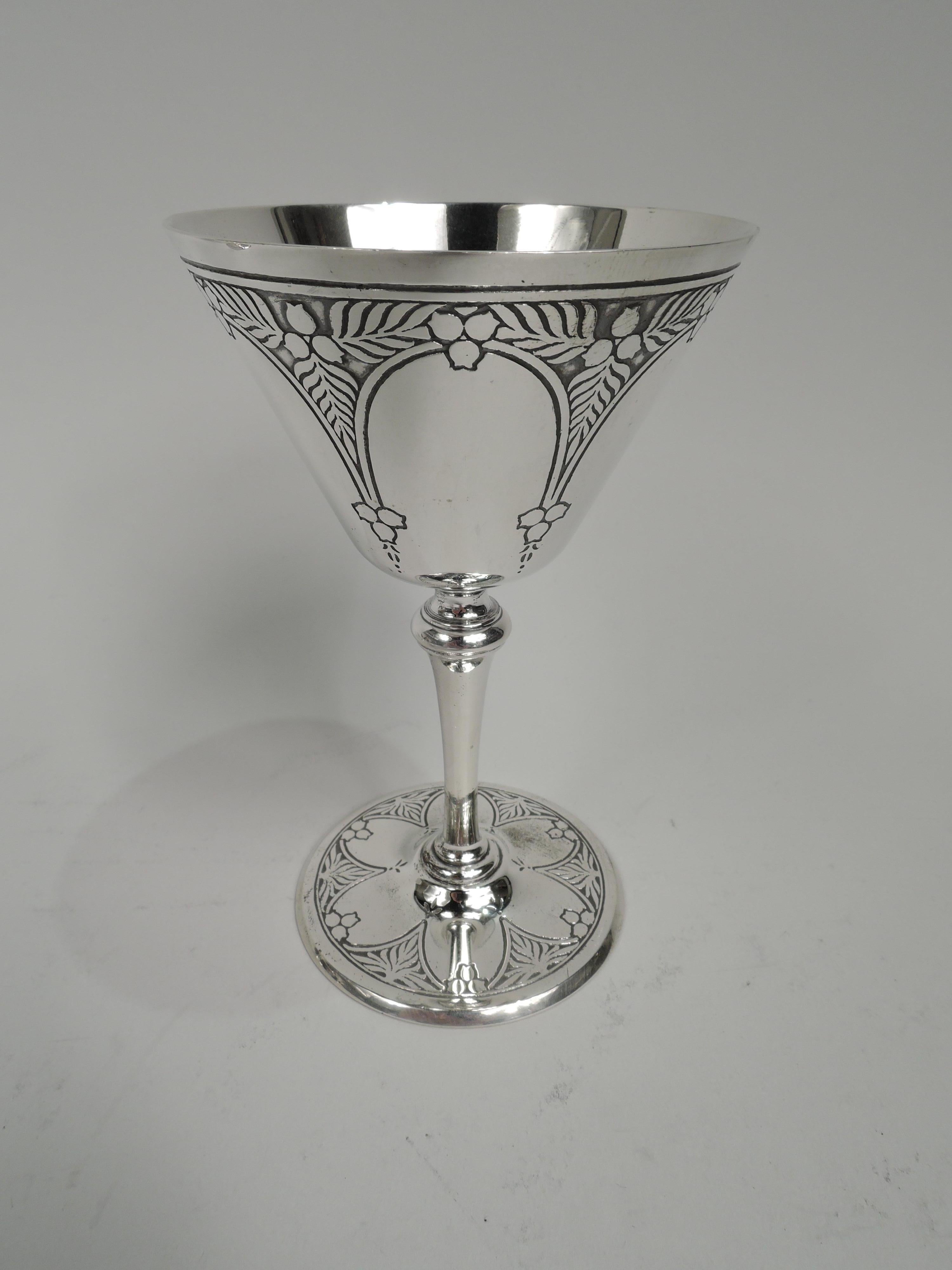 Sterling Silver Tiffany Art Deco Bar Set with Cocktail Shaker & Cups on Tray