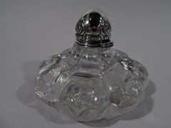 Tiffany & Jugendstil-Tintenfass aus Sterlingsilber und graviertem Glas