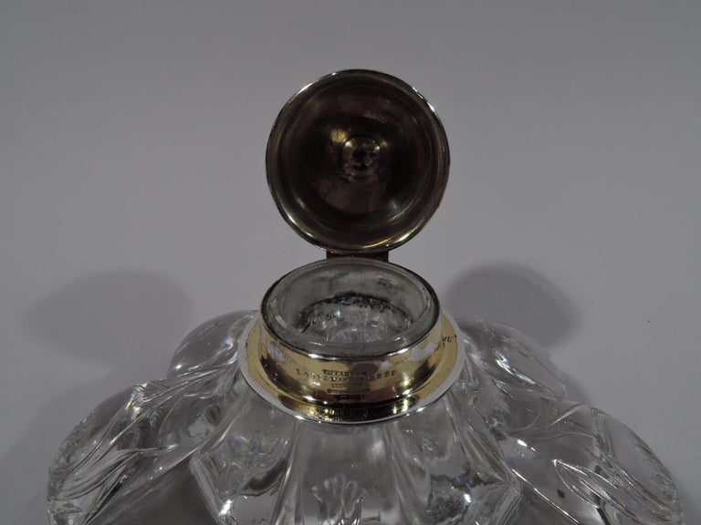 Carved Tiffany & Co. Art Nouveau Sterling Silver and Engraved Glass Inkwell For Sale