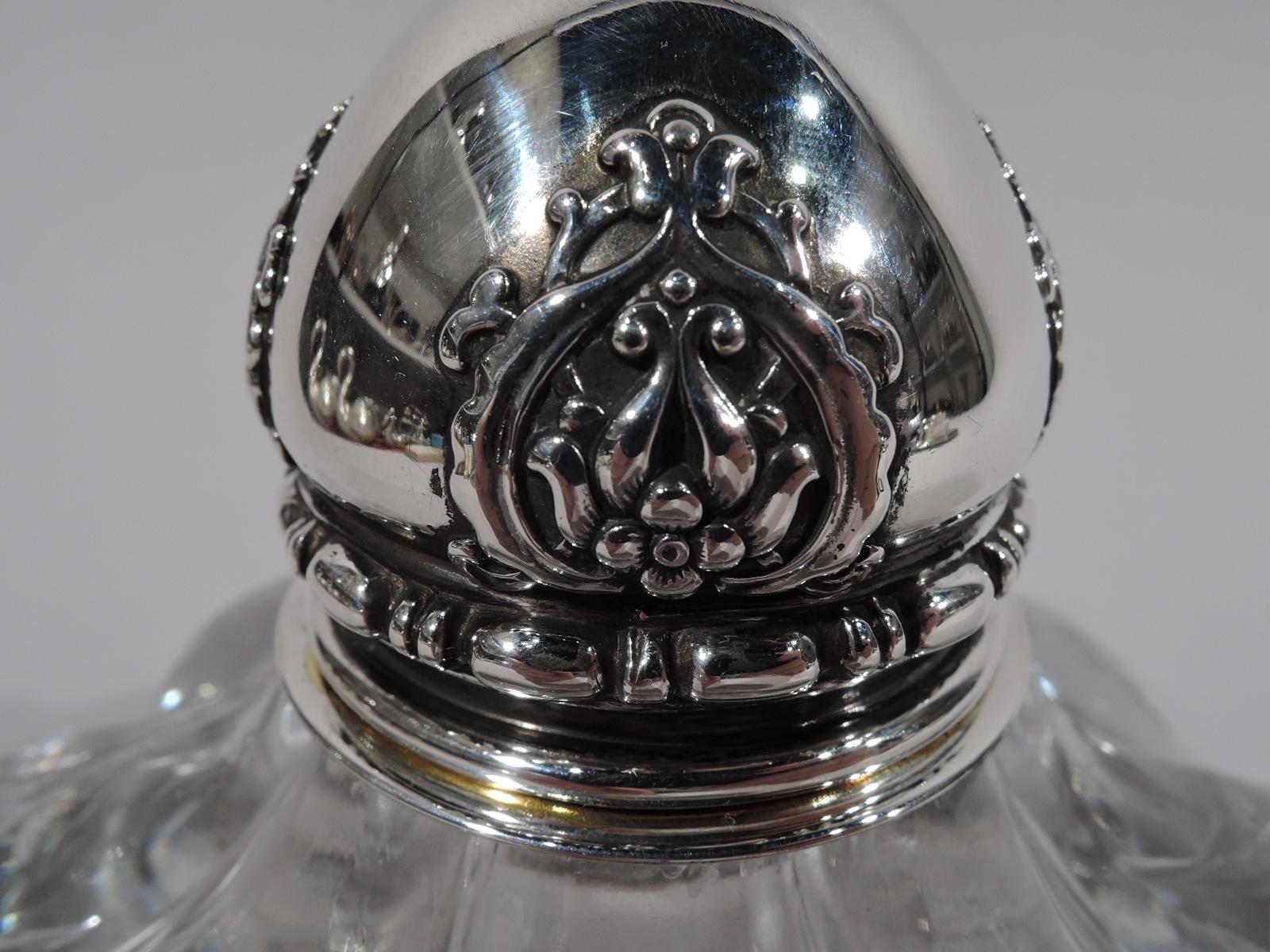 American Tiffany & Co. Art Nouveau Sterling Silver and Engraved Glass Inkwell For Sale