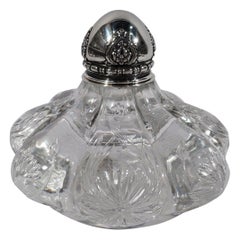 Tiffany & Co. Art Nouveau Sterling Silver and Engraved Glass Inkwell