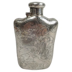 Tiffany Art Nouveau Sterling Silver Flask with Armorial Lion Rampant