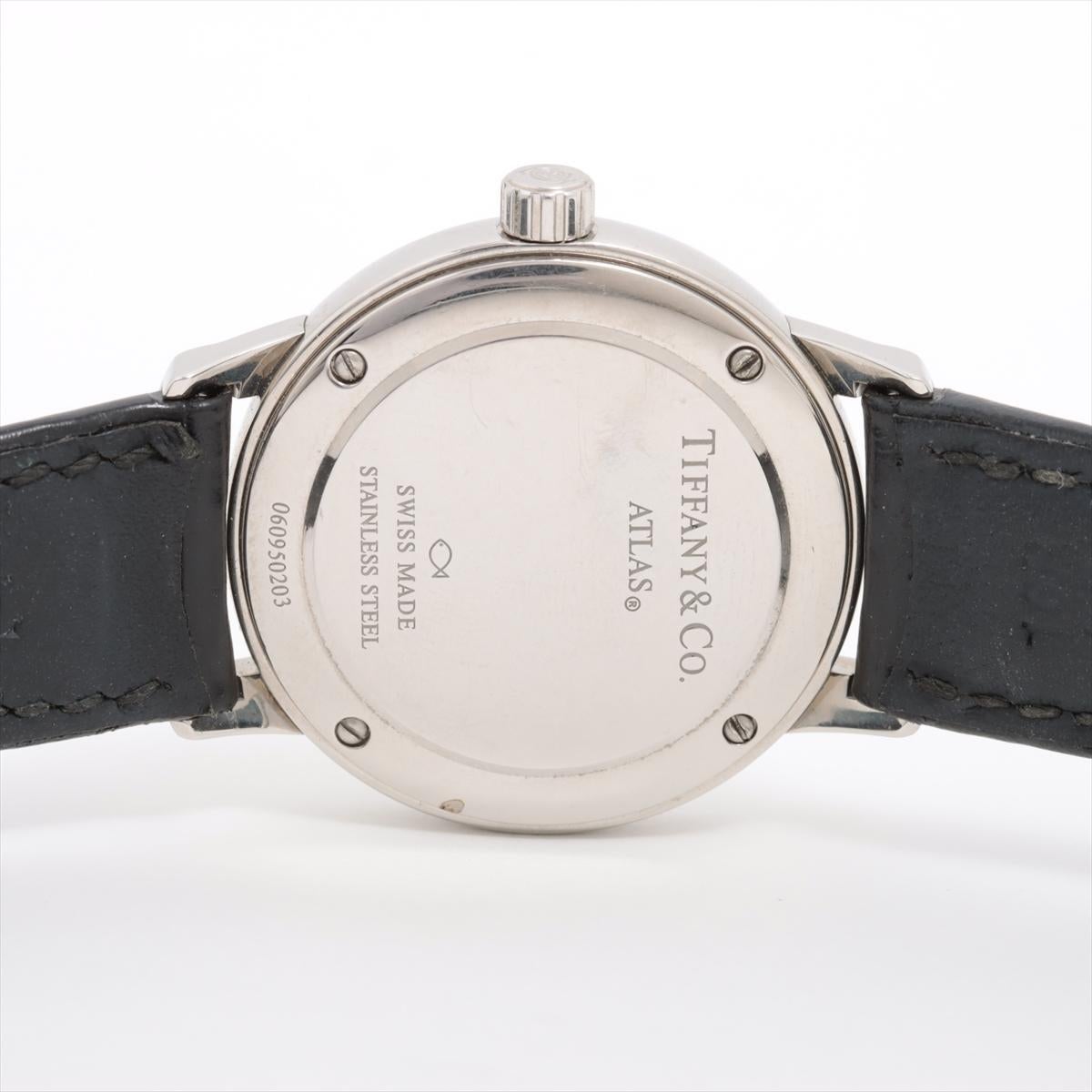 Tiffany Atlas Stainless Steel Leather Watch Black For Sale 6