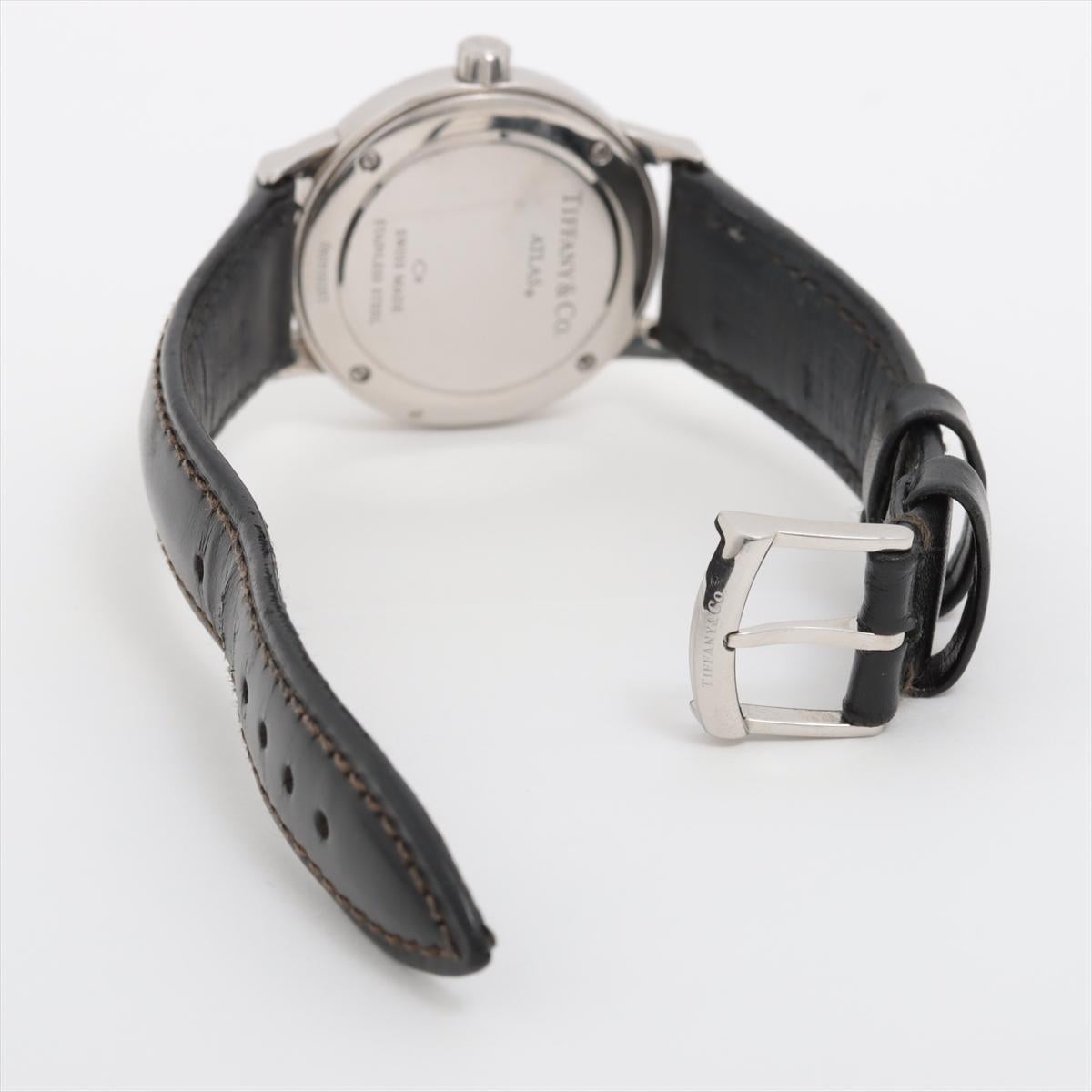Tiffany Atlas Stainless Steel Leather Watch Black For Sale 1
