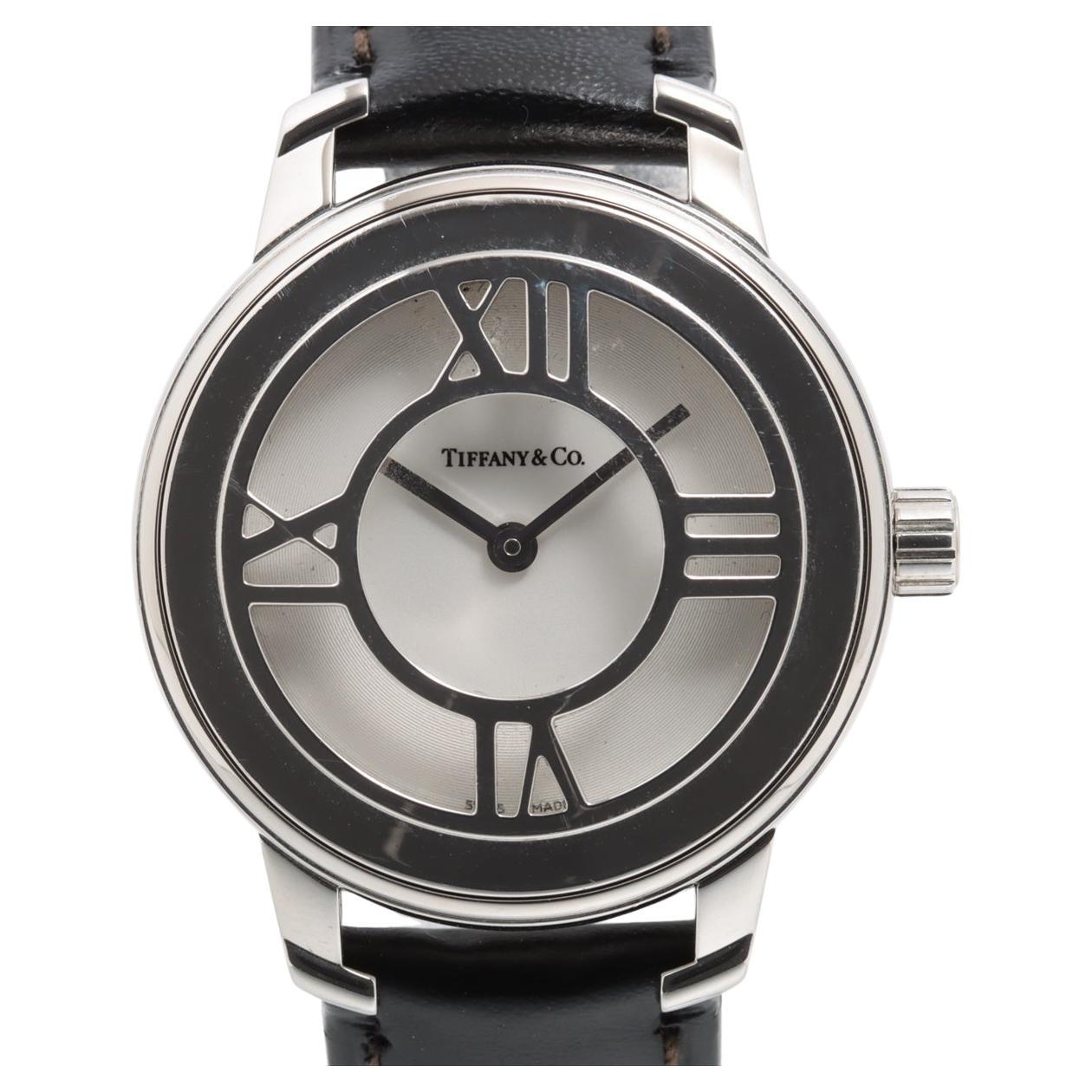 Tiffany Atlas Stainless Steel Leather Watch Black