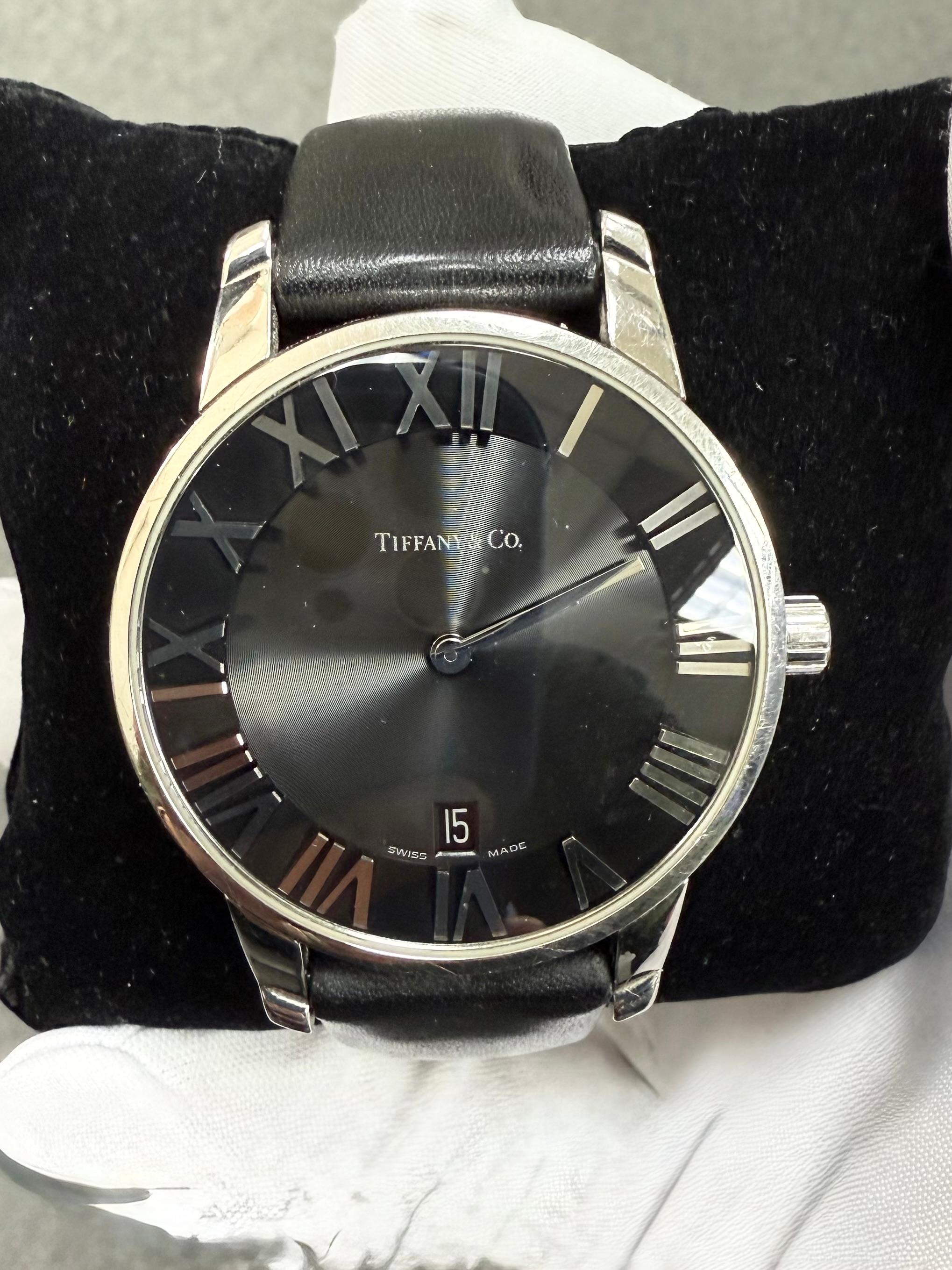 Tiffany Atlas Stainless Steel Wristwatch Large Size In Good Condition For Sale In Los Angeles, CA
